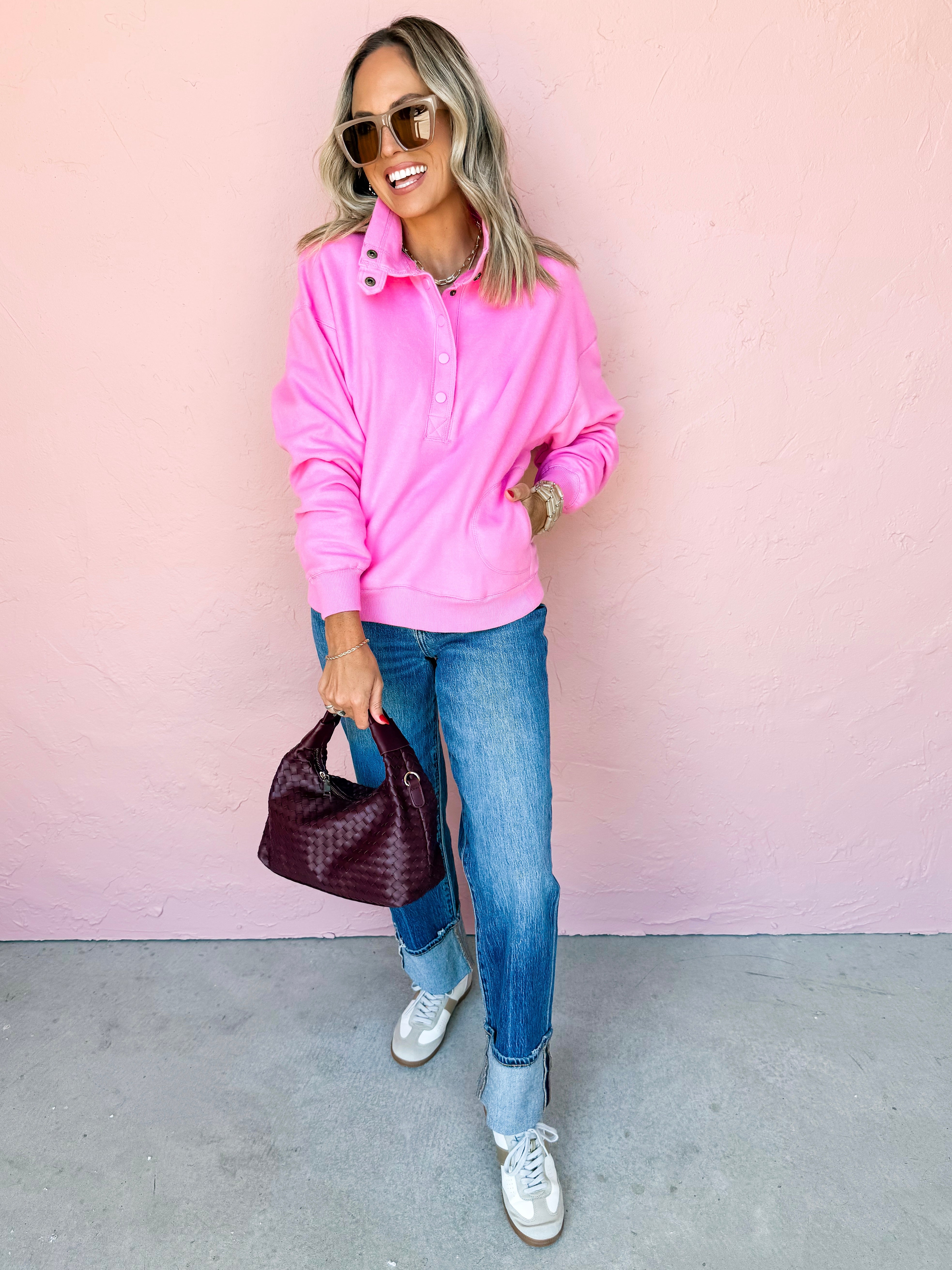 Errands To Run Brushed Terry Pullover-Pink