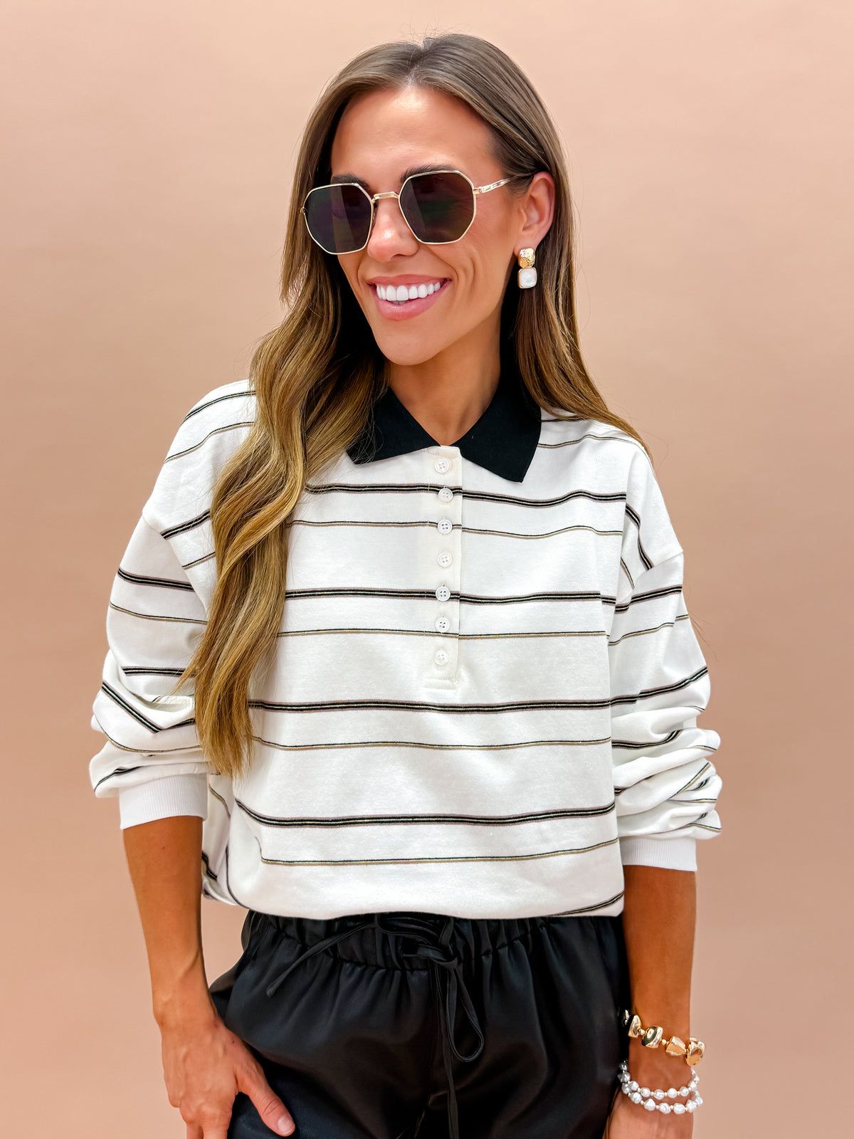 Esme Striped Button Up Collared Top