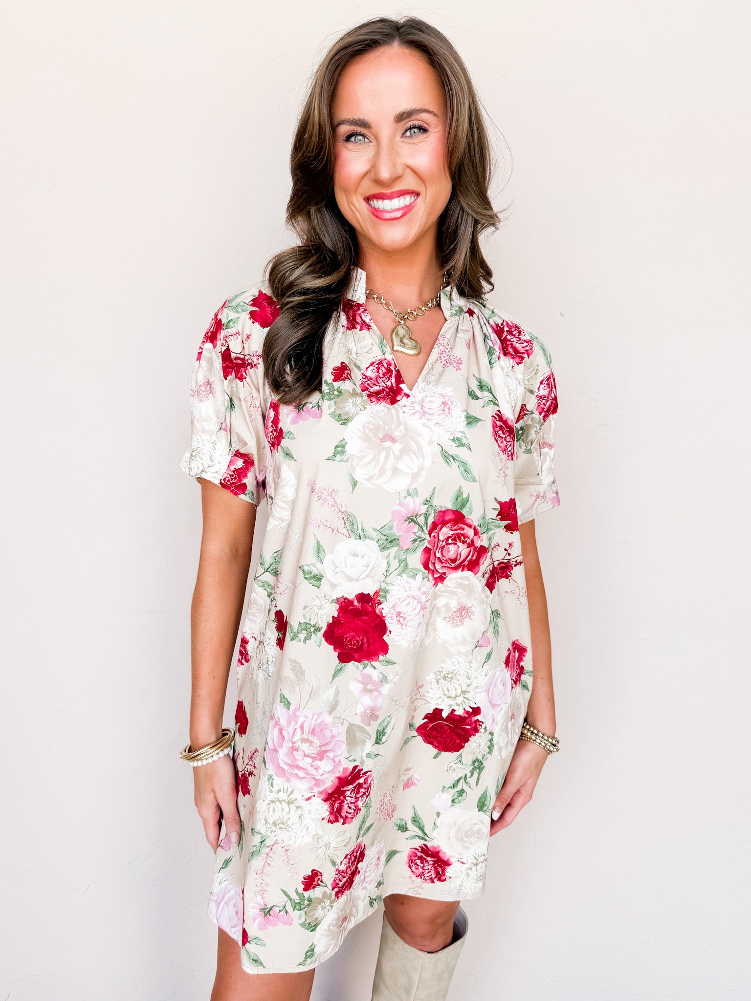 Eternal Rose Floral V Neck Mini Dress