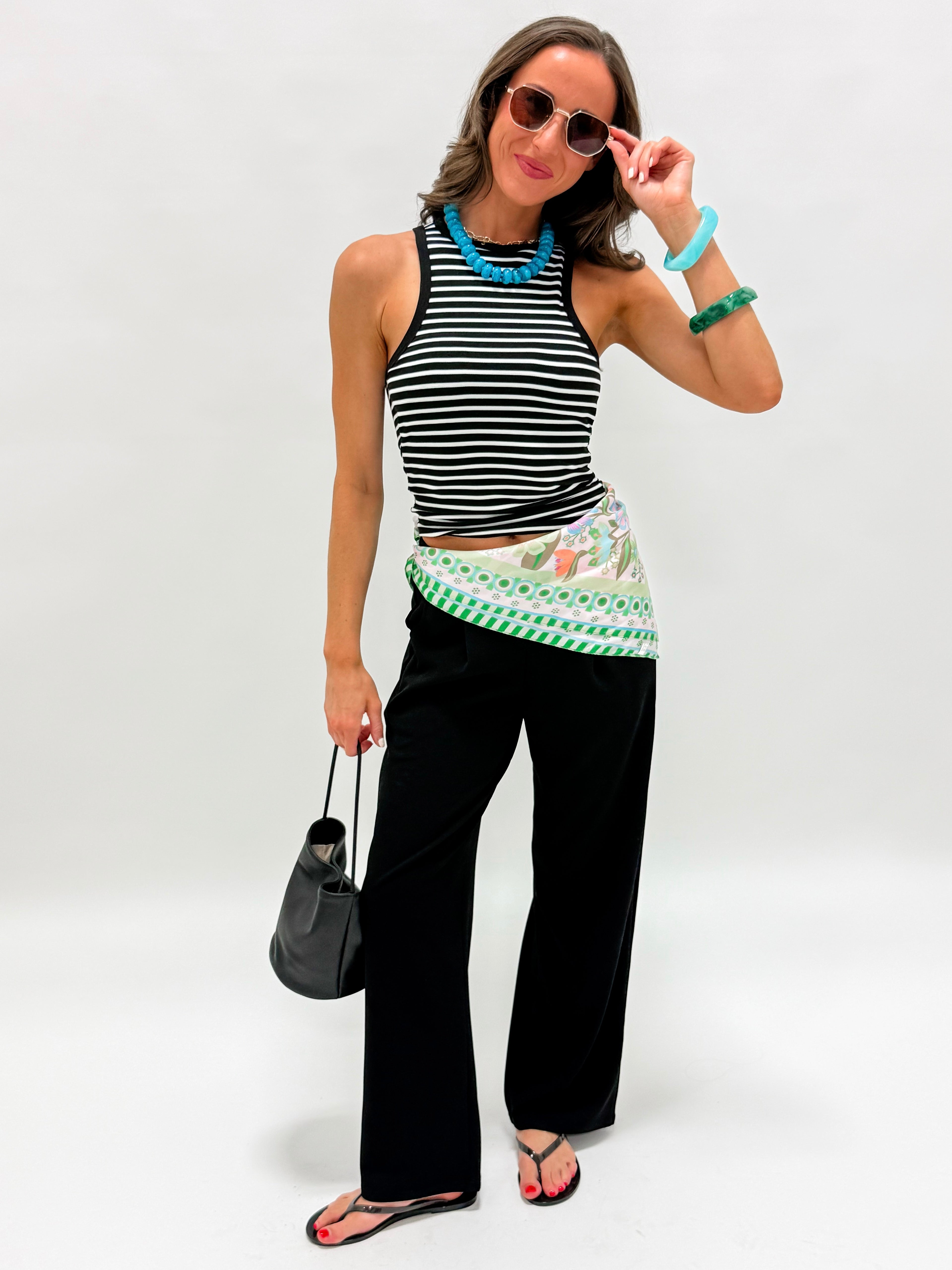 Shawn Crepe Pleated Pants-Black