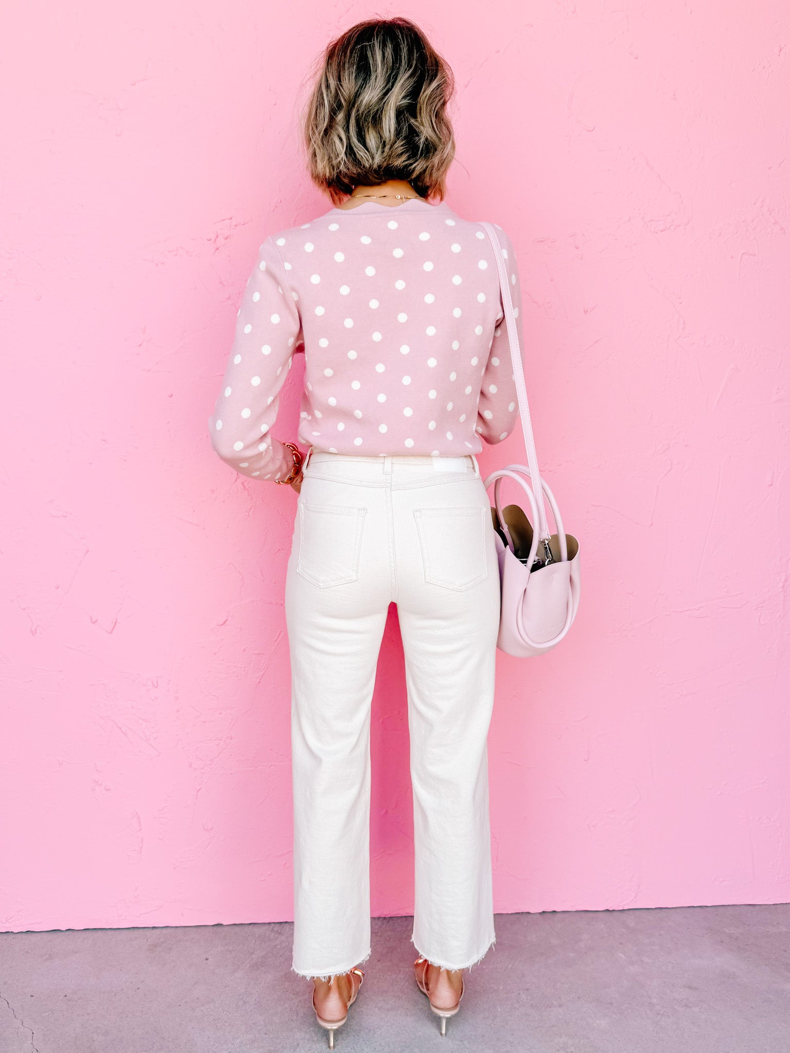 Evalynn Polka Dot Long Sleeve Top-Light Pink