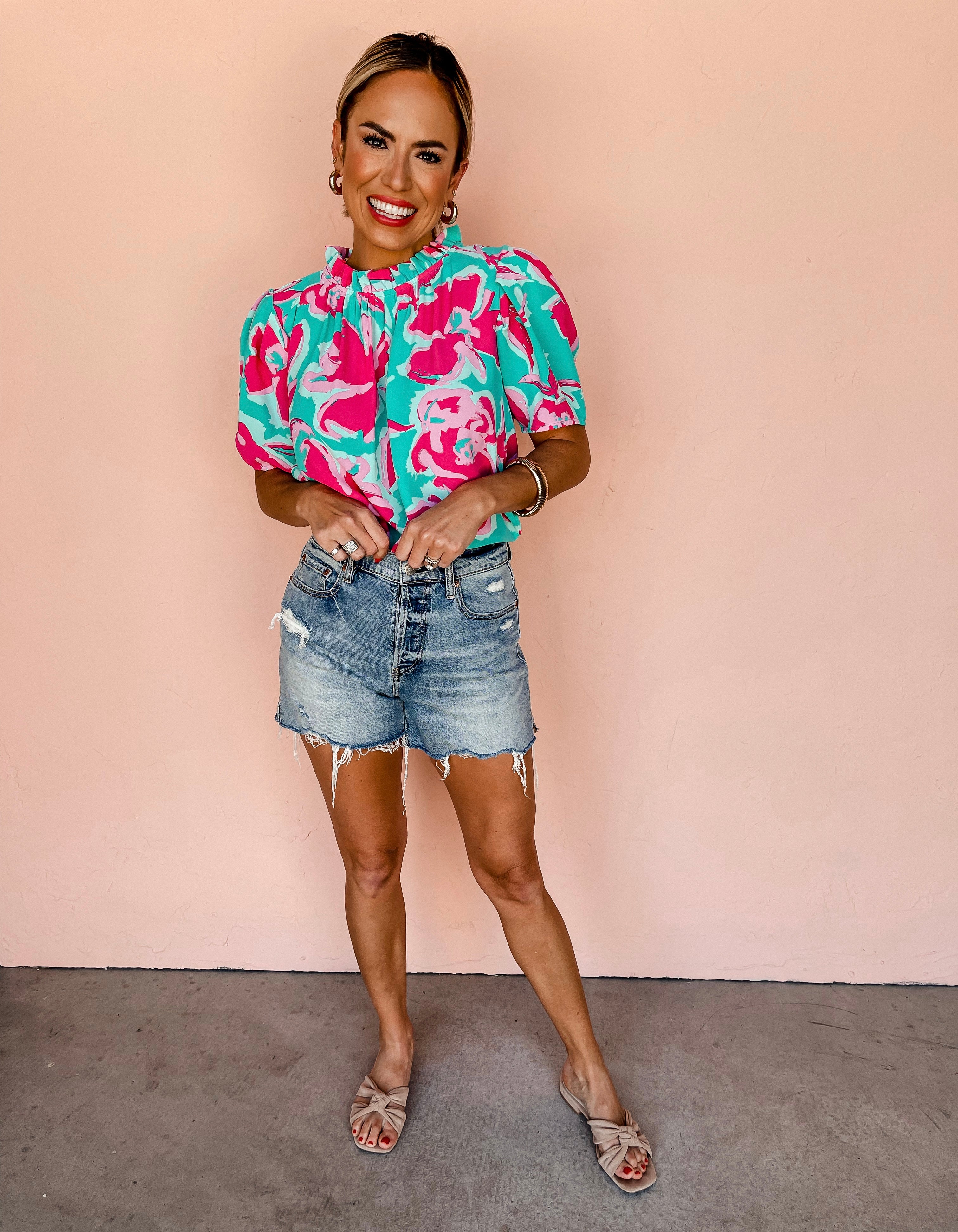 Everyday Dreams Floral Top-Turquoise