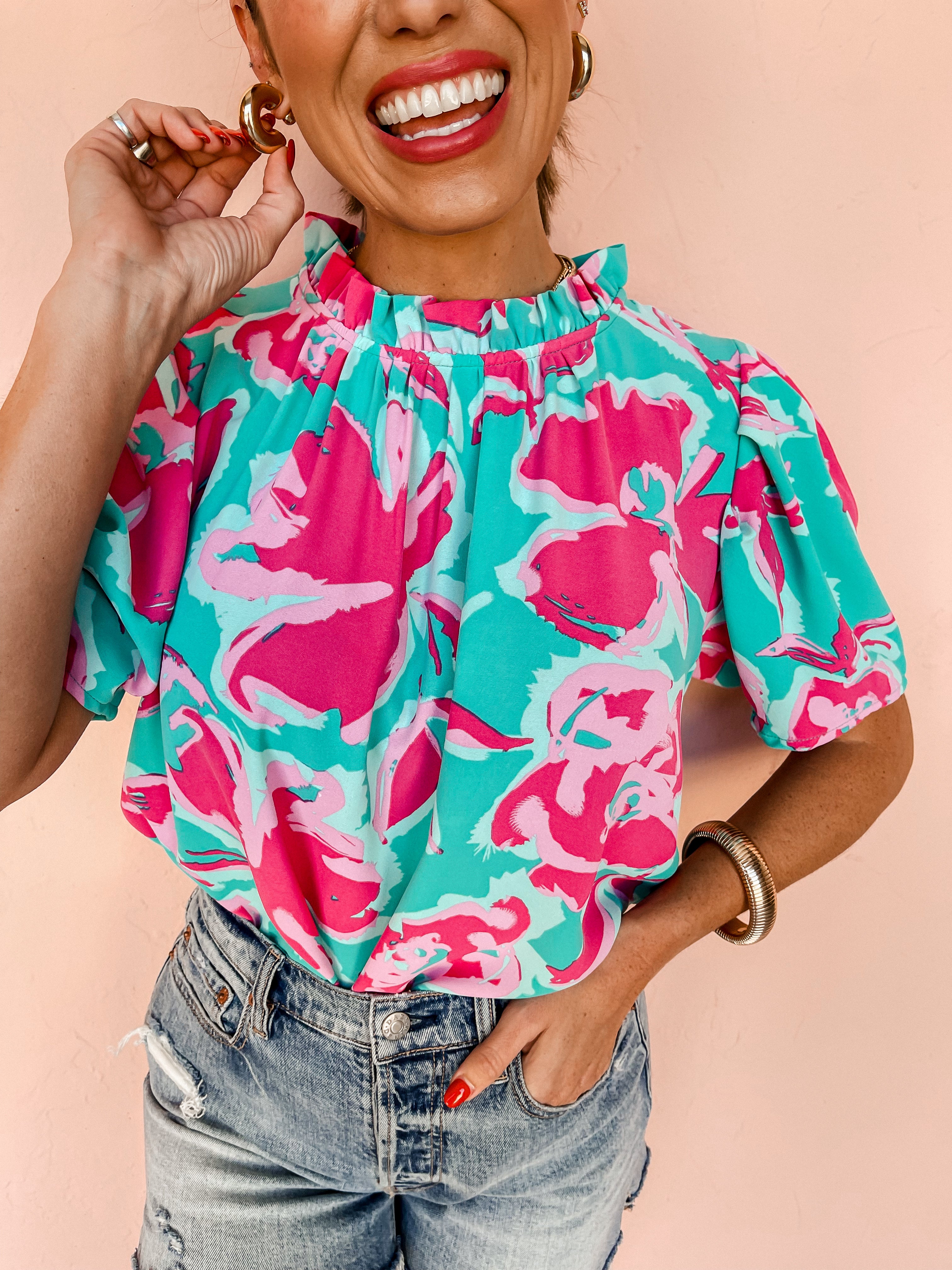 Everyday Dreams Floral Top-Turquoise