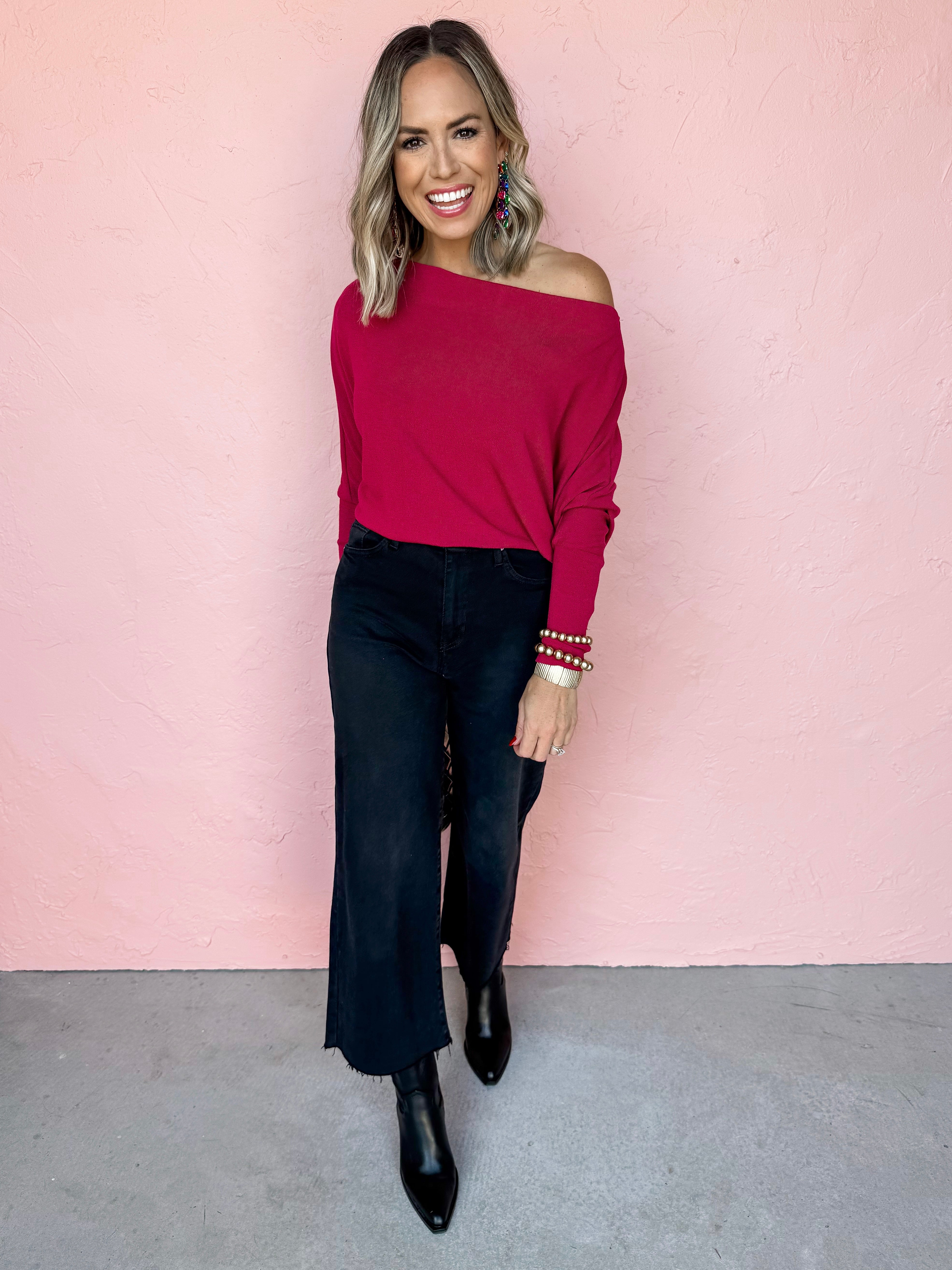 Everywhere Long Sleeve Top-Cranberry