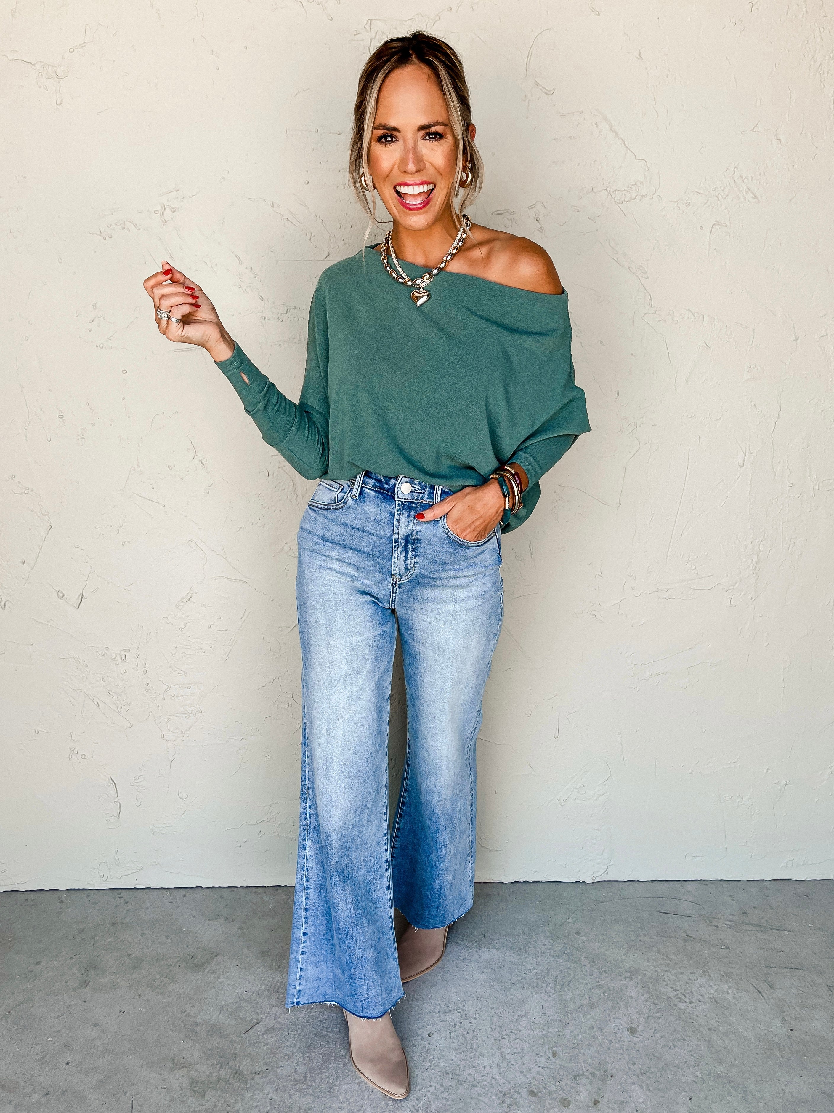 Everywhere Long Sleeve Top-Evergreen