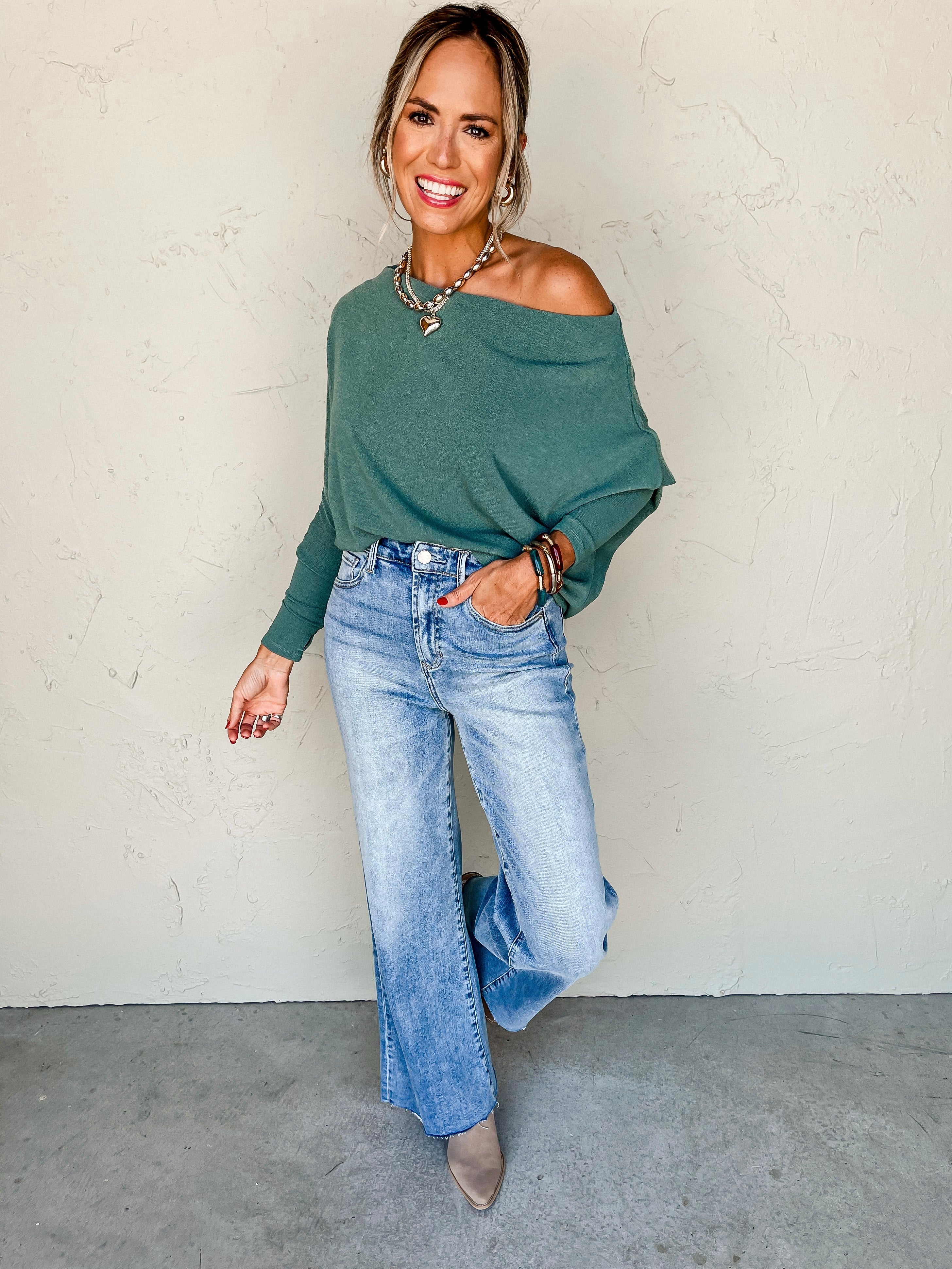 Everywhere Long Sleeve Top-Evergreen