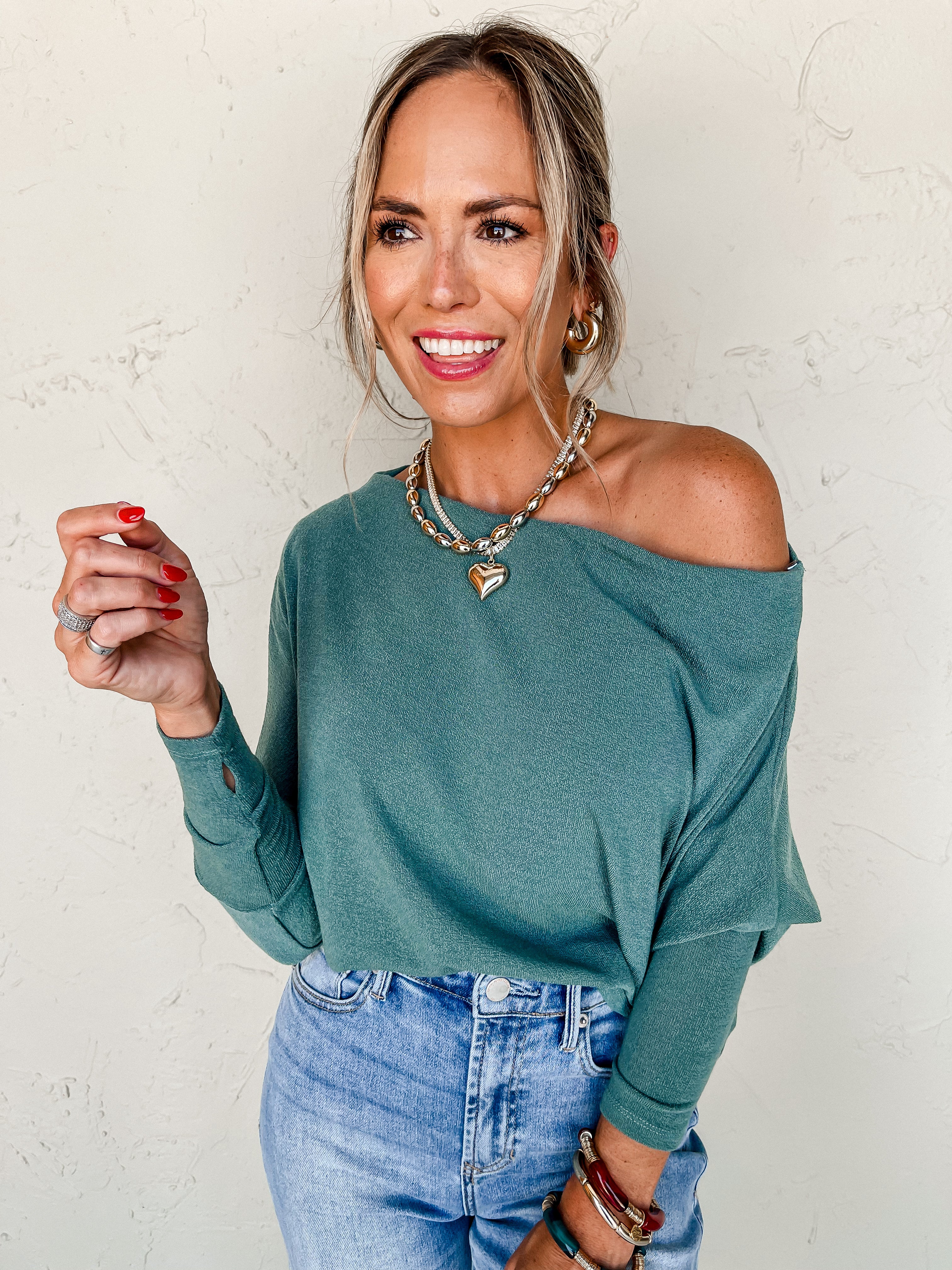 Everywhere Long Sleeve Top-Evergreen