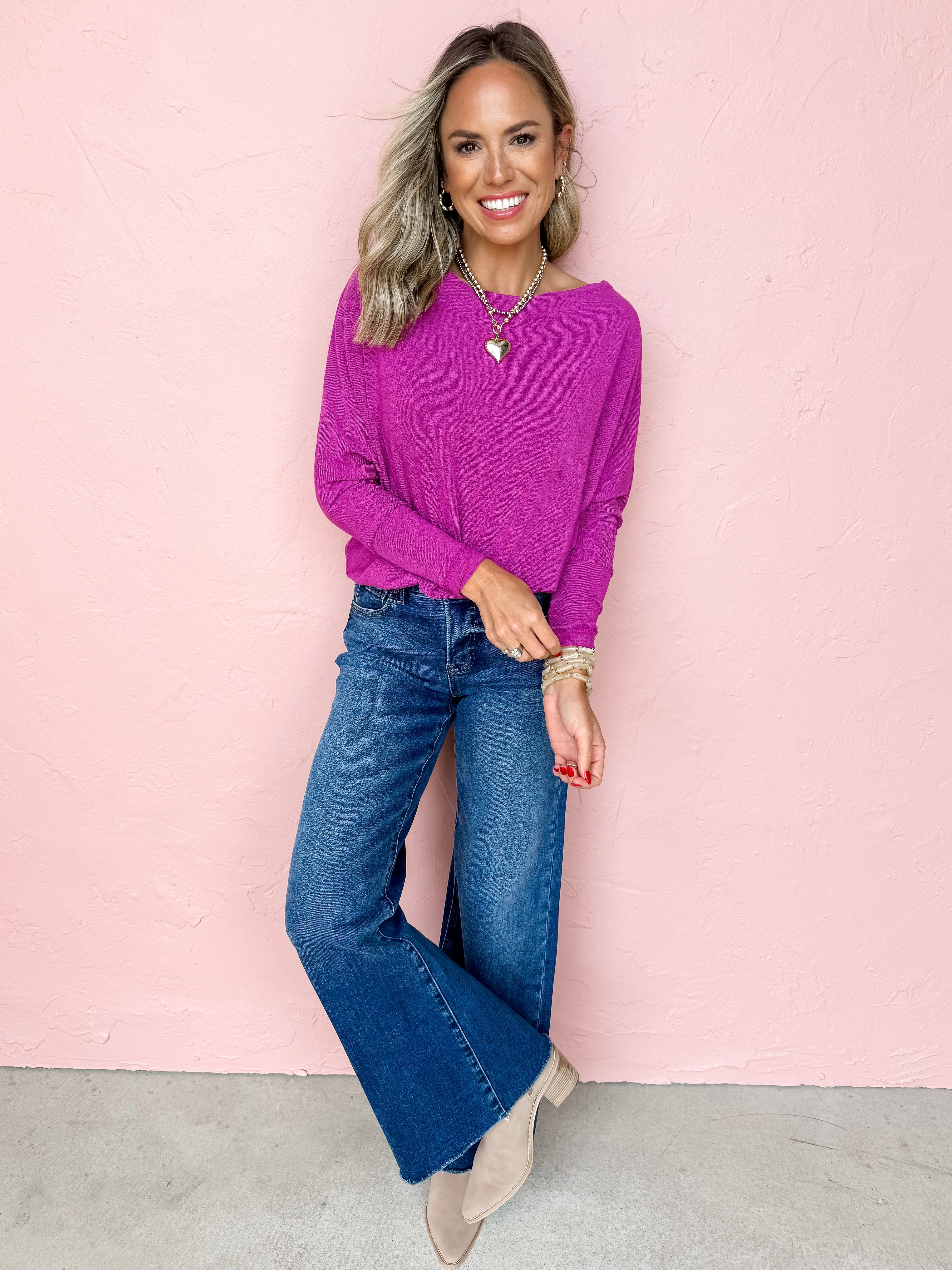 Everywhere Long Sleeve Top-Magenta