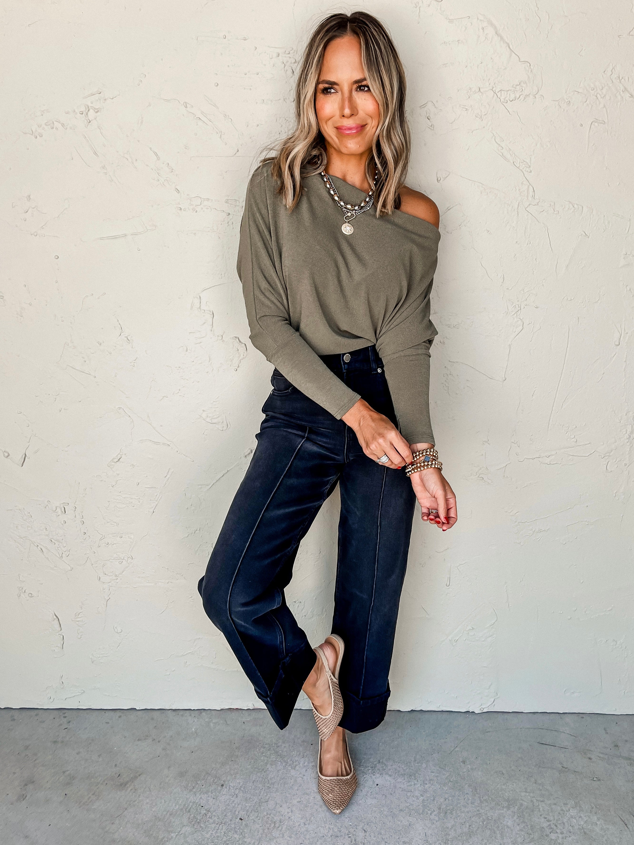 Everywhere Long Sleeve Top-Olive