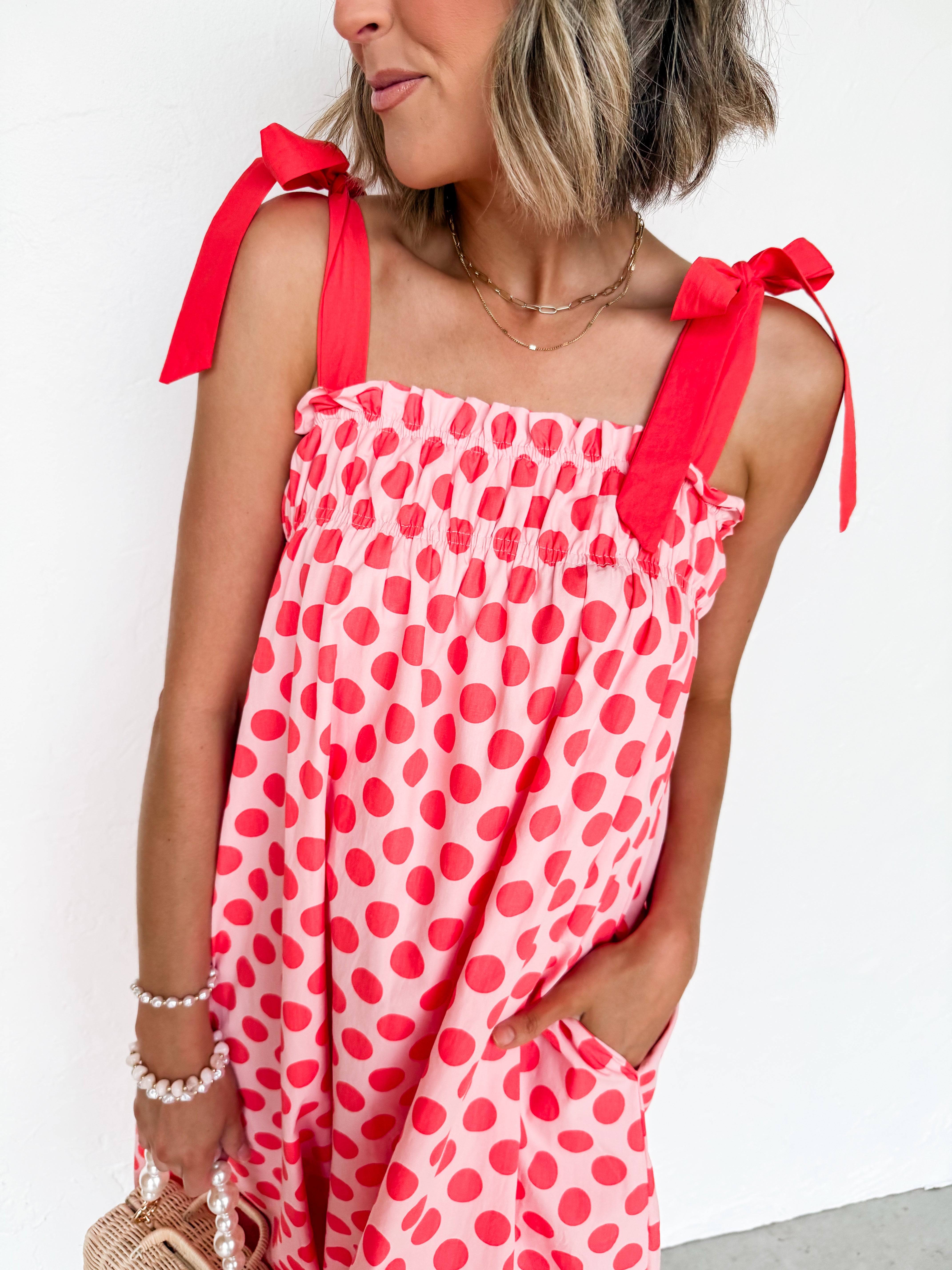 Evette Smocked Detail Midi Dress-Pink
