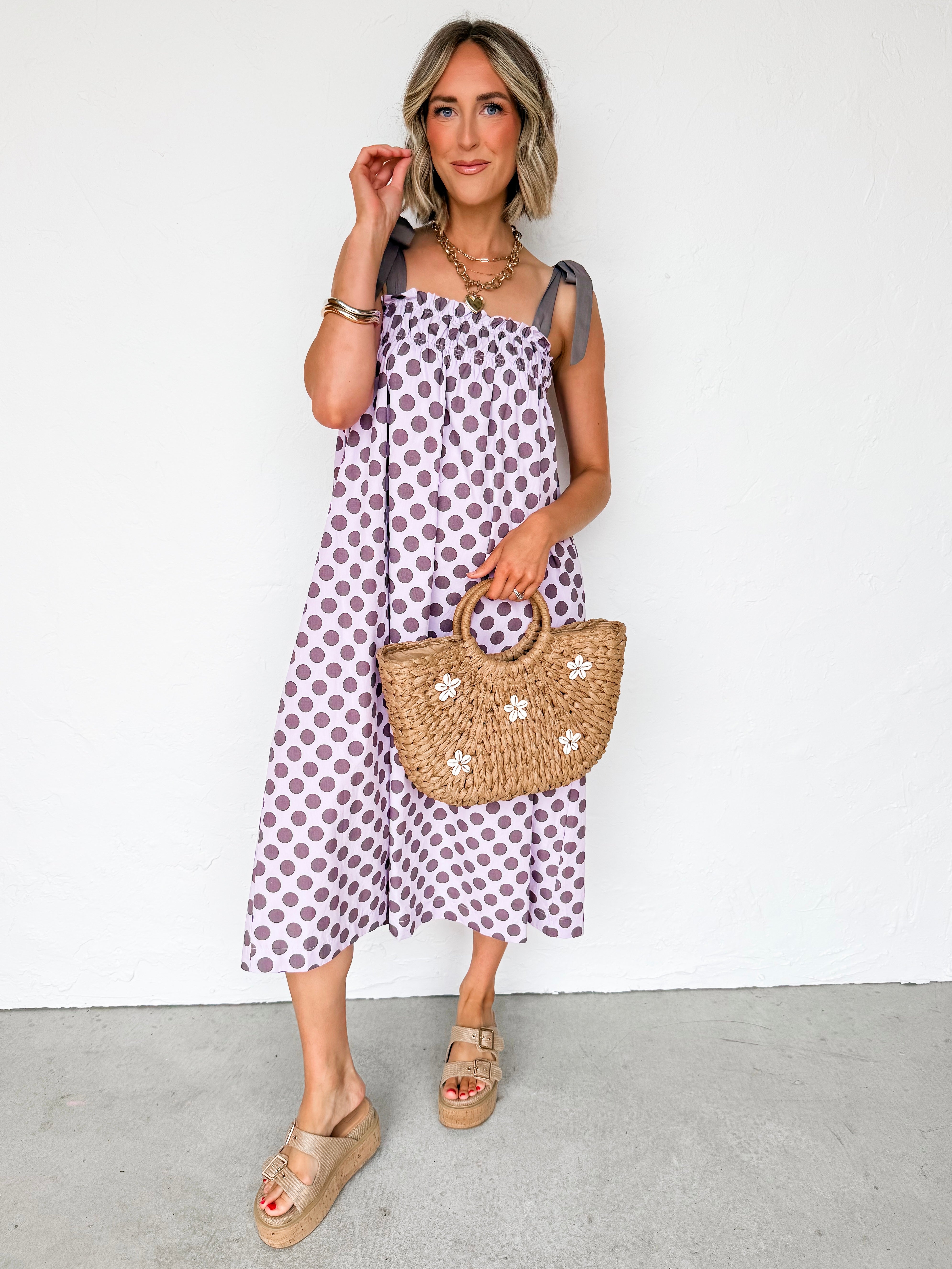 Evette Smocked Detail Midi Dress-Purple