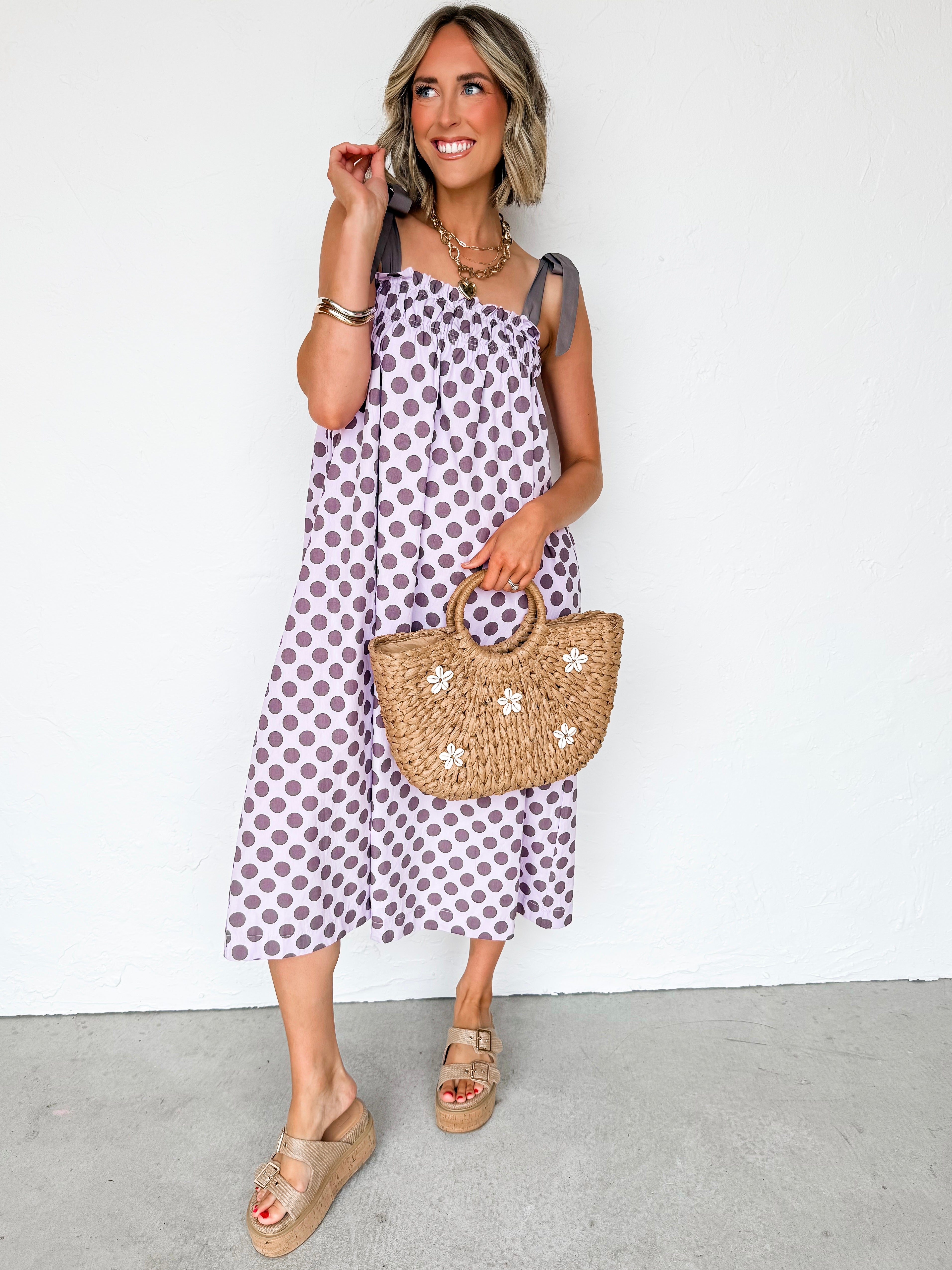 Evette Smocked Detail Midi Dress-Purple