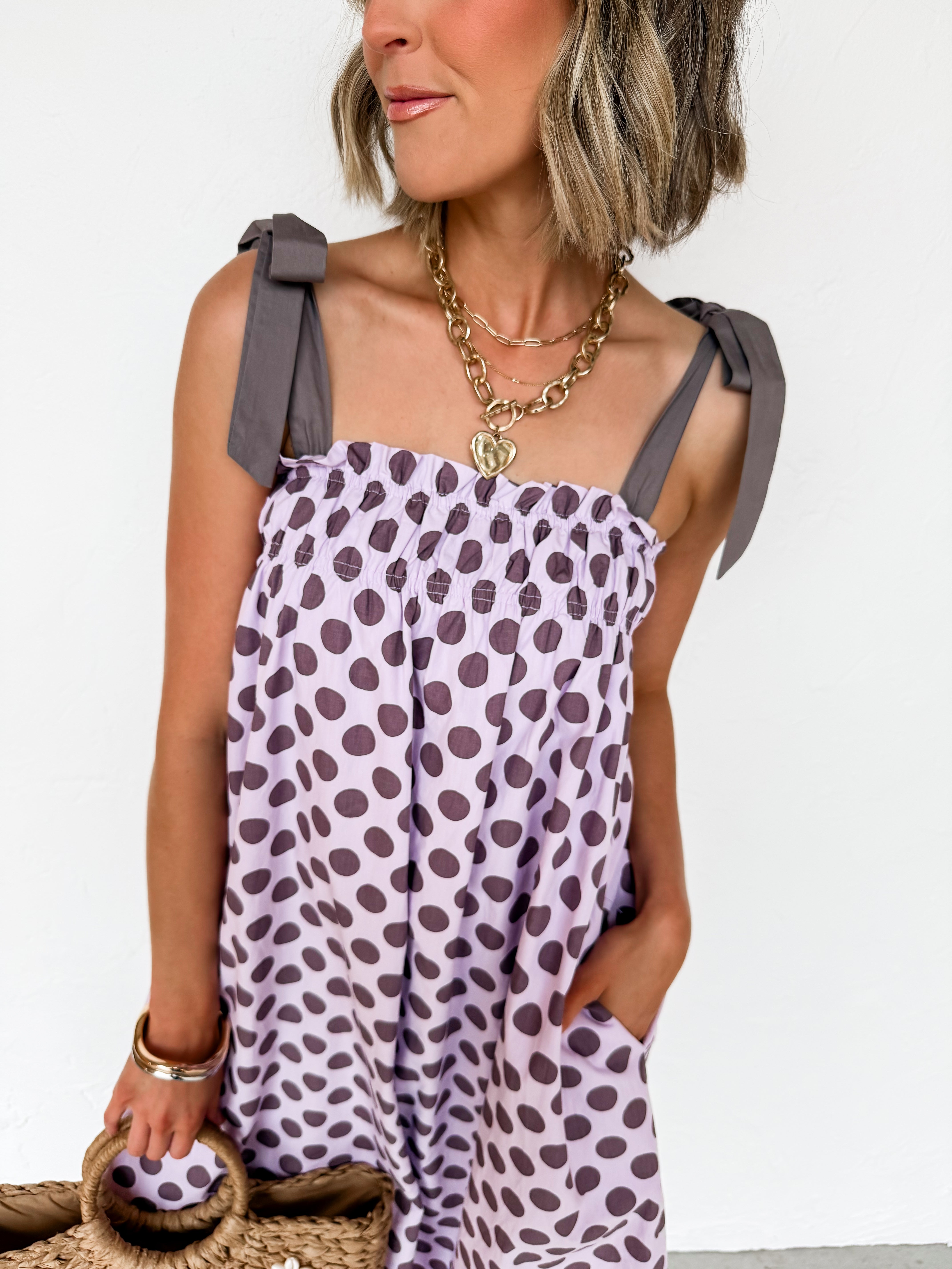 Evette Smocked Detail Midi Dress-Purple
