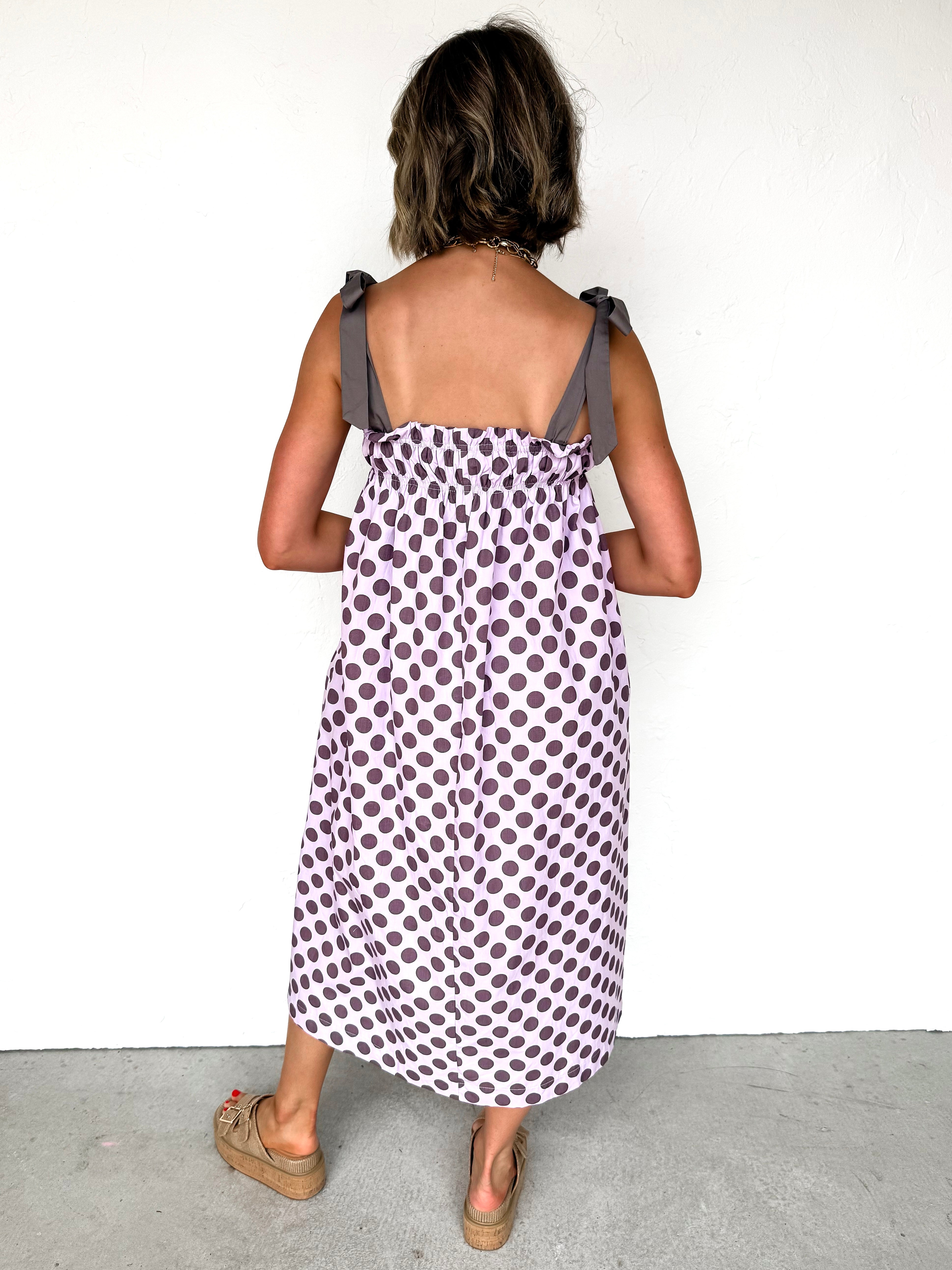 Evette Smocked Detail Midi Dress-Purple
