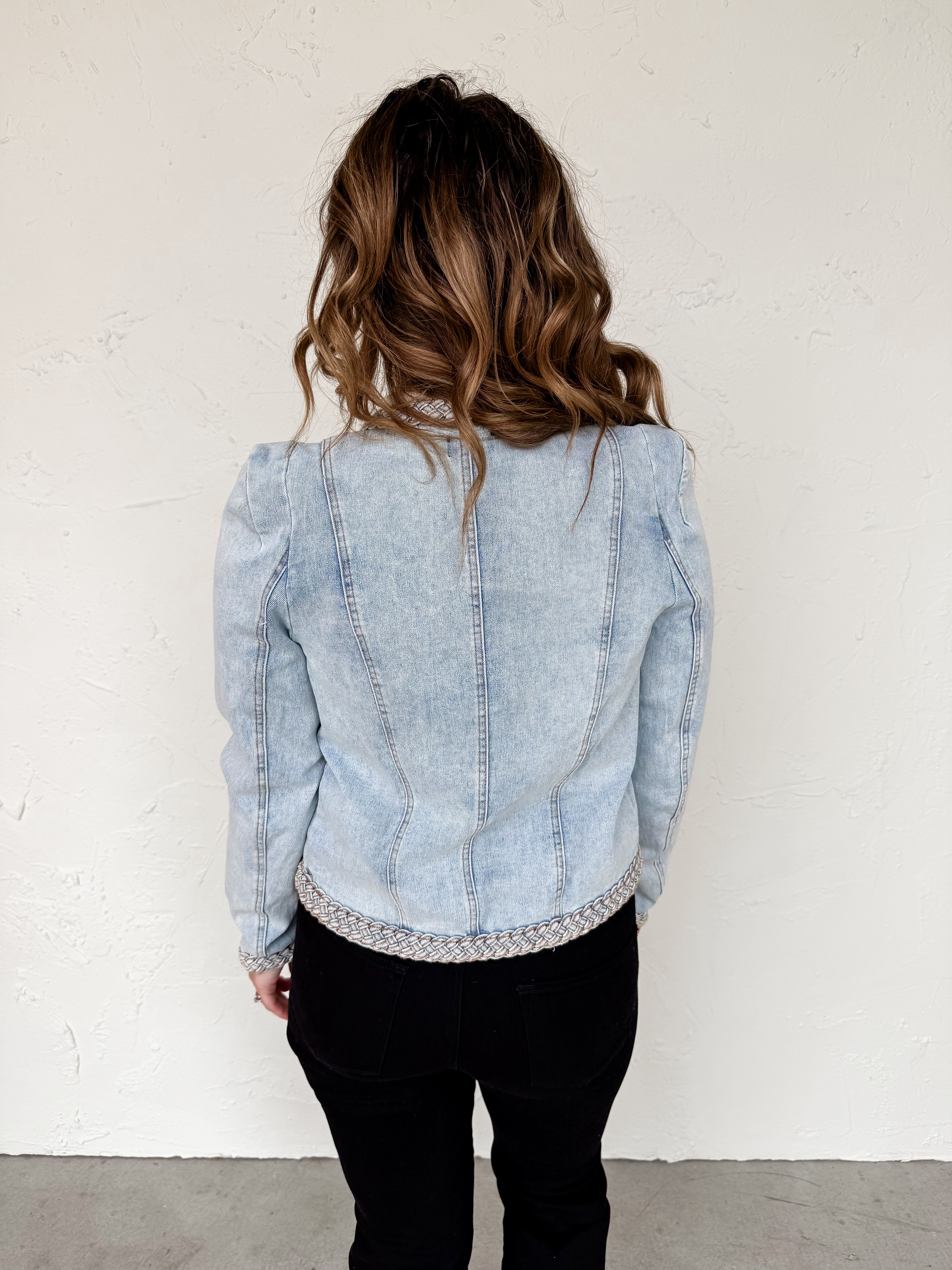 Exclusive Charm Braided Trim Jean Jacket-Light