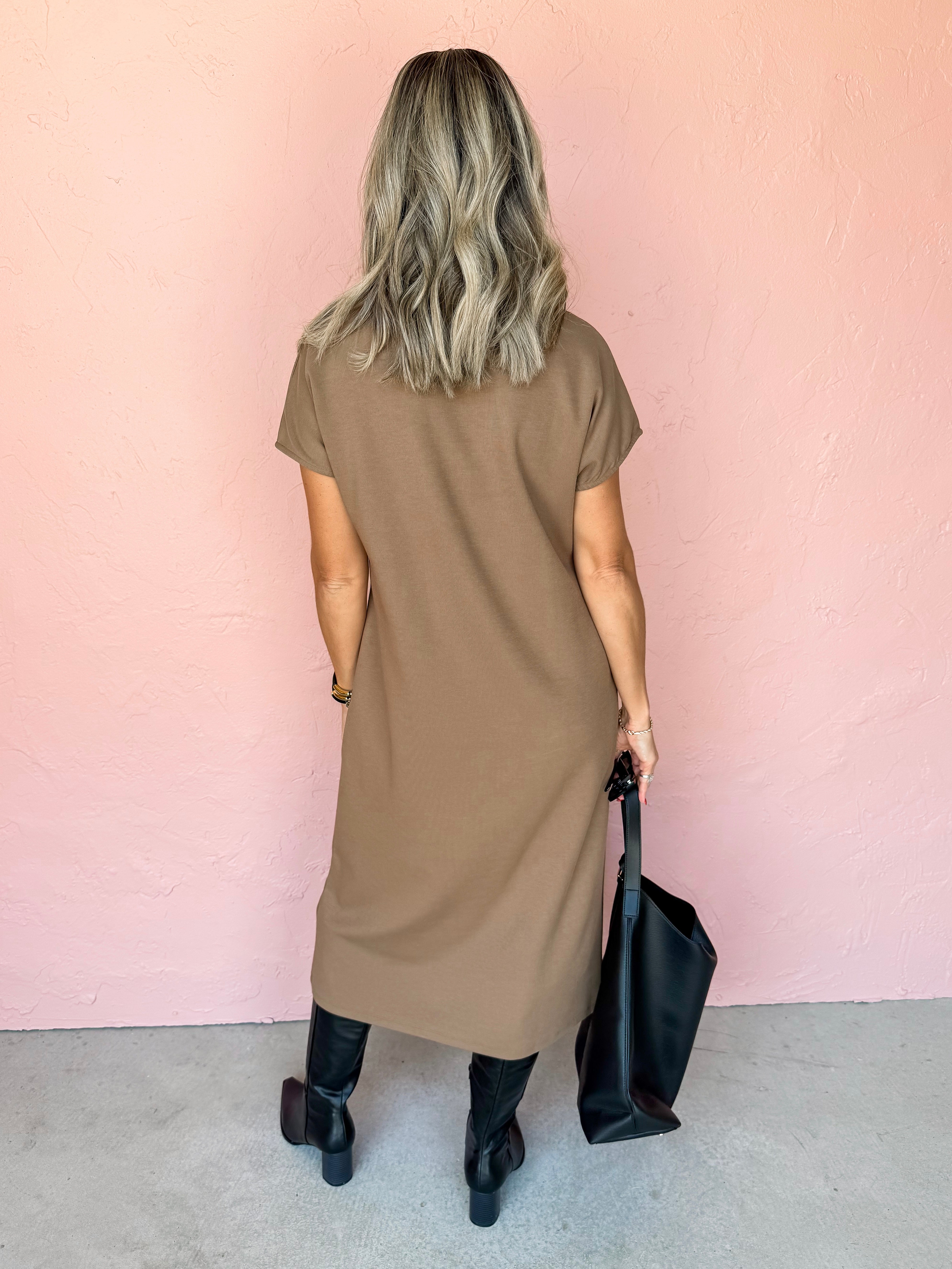 Falling Forward V Neck Midi Dress