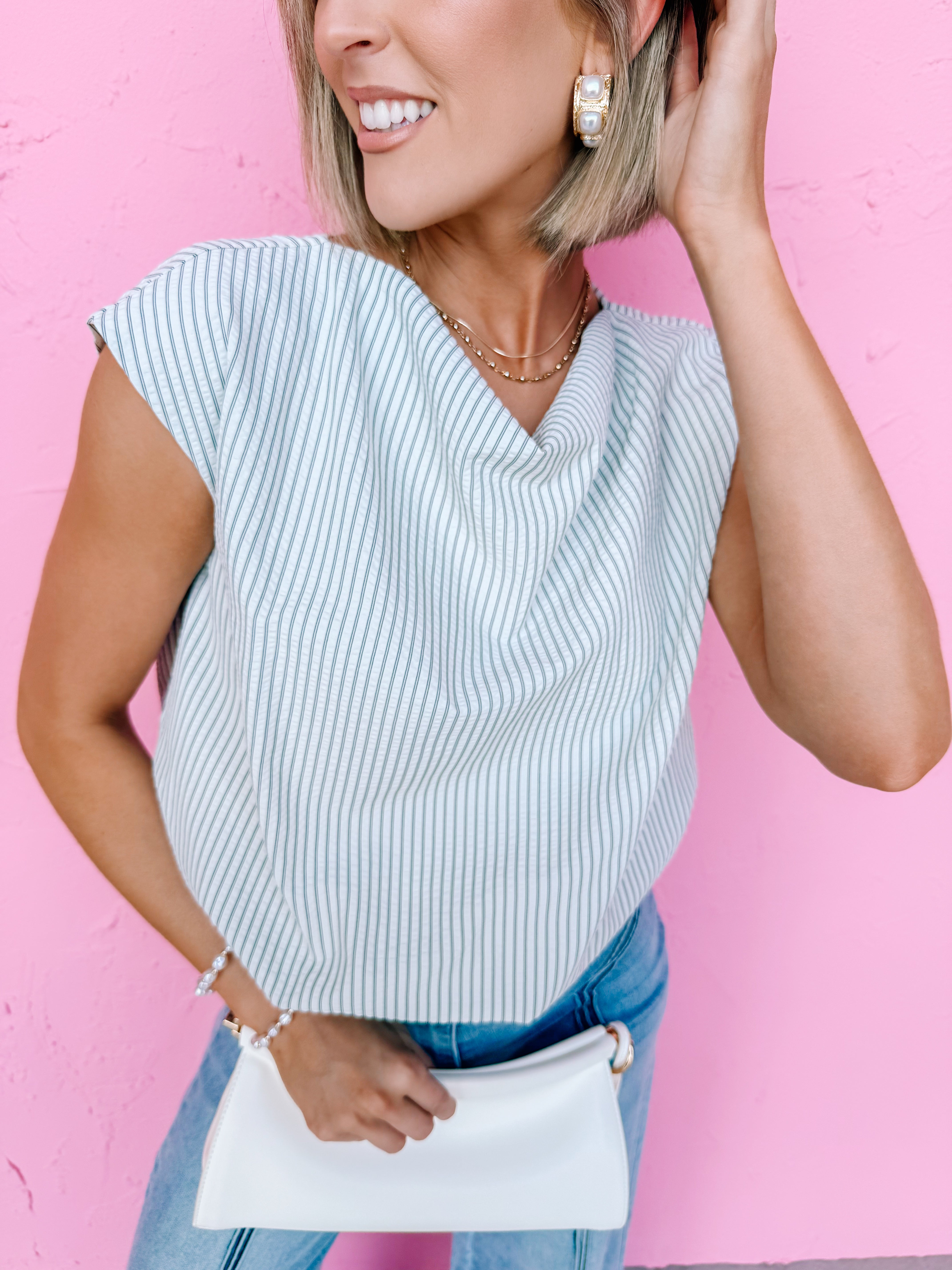 Fallon Striped Sleeveless Bubble Top