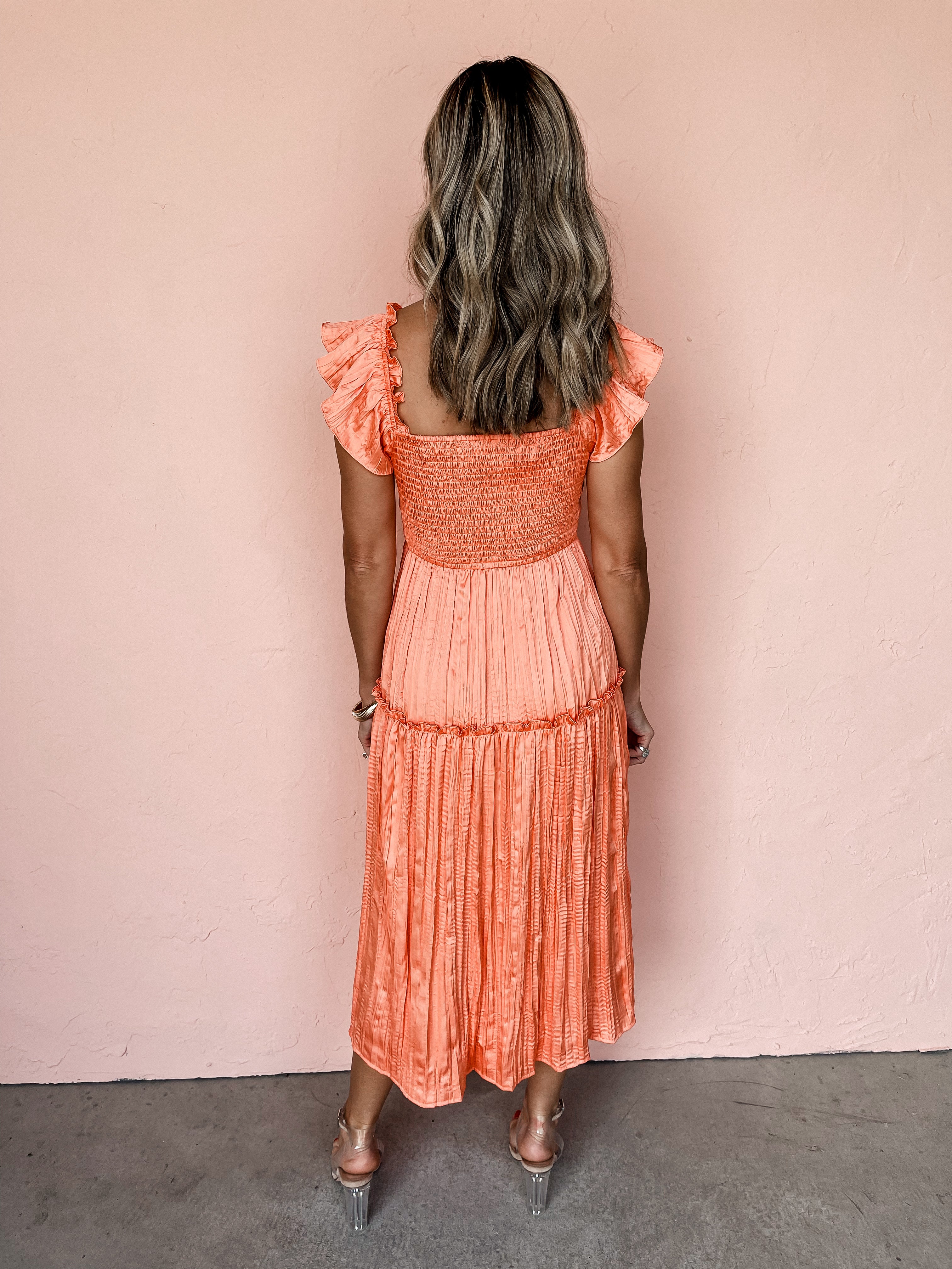 Fancy Me Textured Midi Dress-Peach