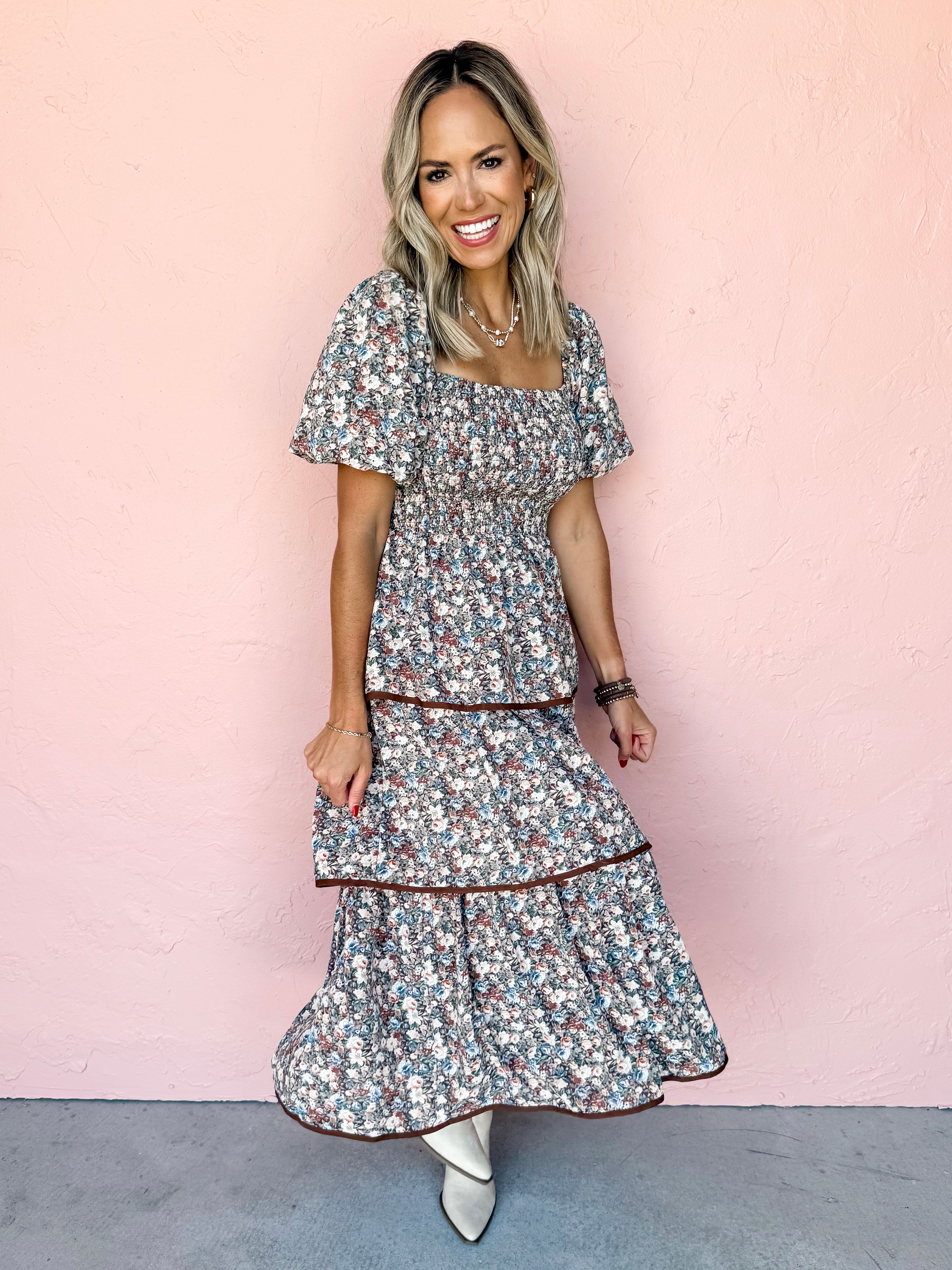 Feeling Appreciated Floral Tiered Midi Dress