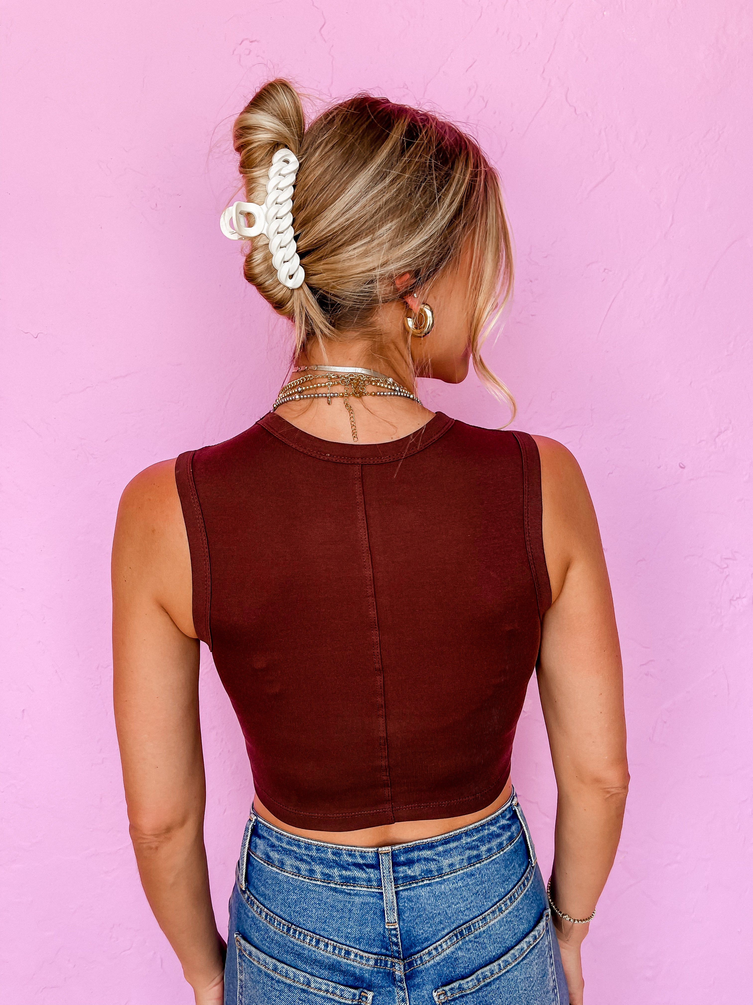 Feeling Good Sleeveless Cropped Top-Brown