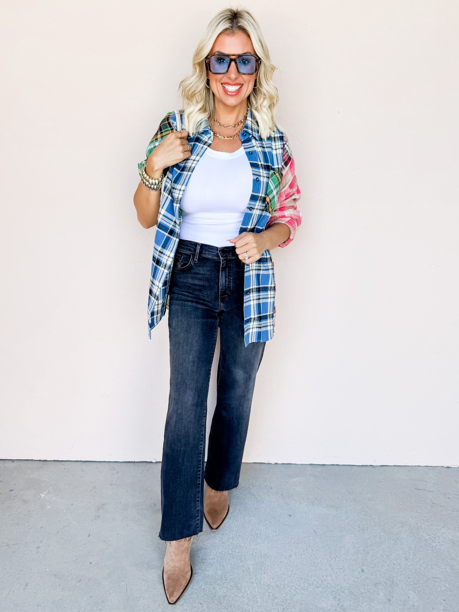 Feeling The Fun Color Block Plaid Top