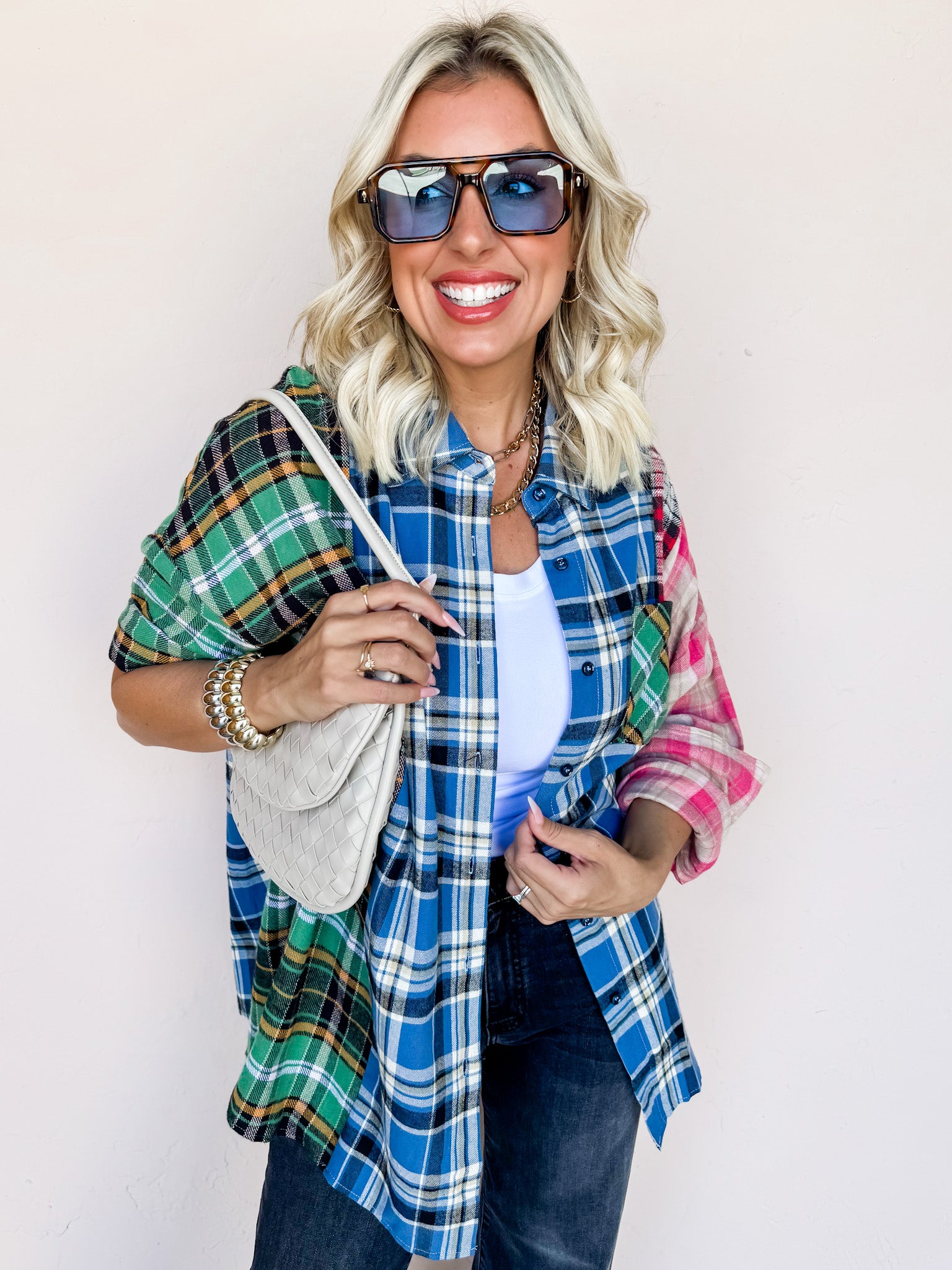 Feeling The Fun Color Block Plaid Top