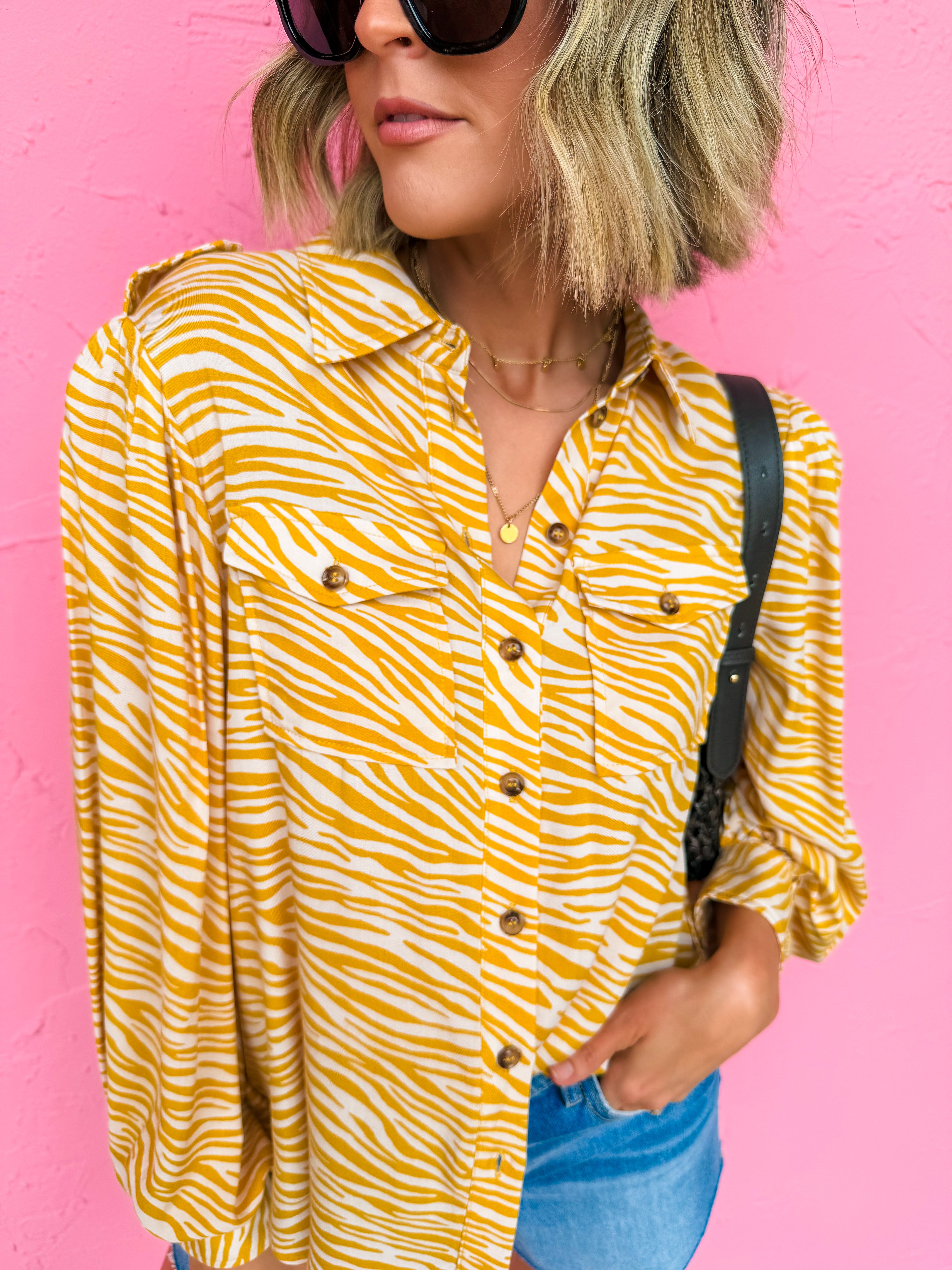 Fen Animal Print Button Front Top