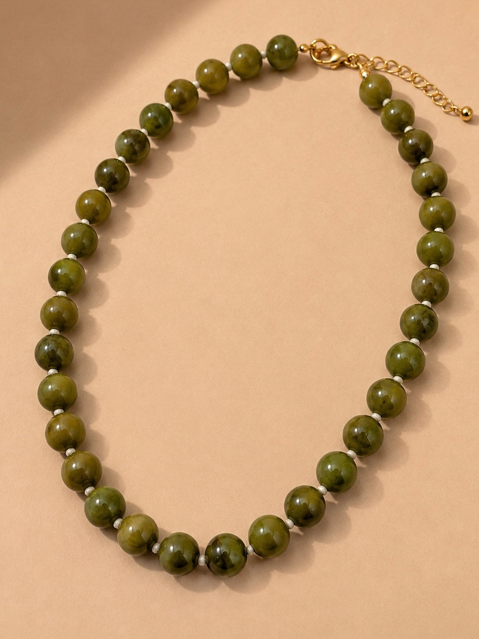 Fern Marbled Beaded Necklace-Dark Green