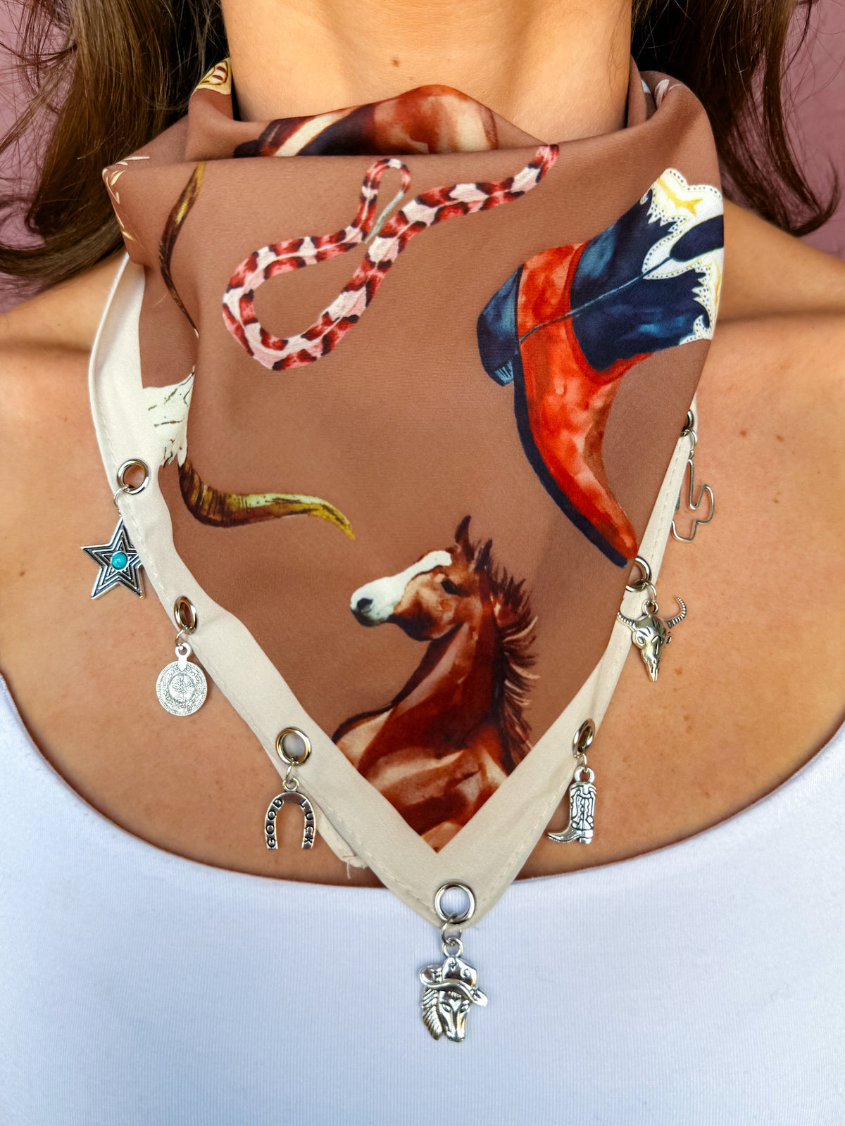 Finley Western Cowboy Print Charm Bandana Scarf