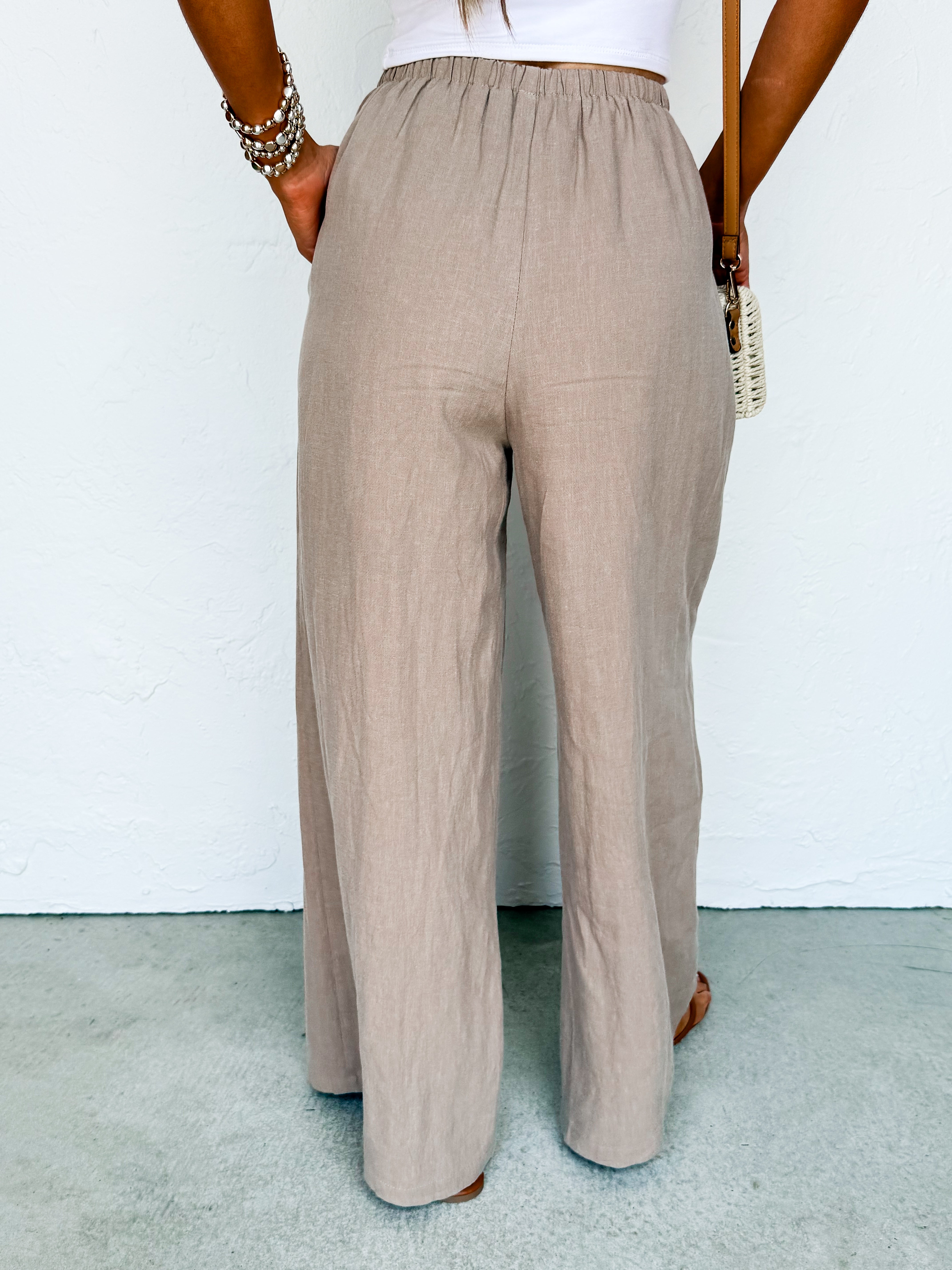 Finn Linen Drawstring Wide Leg Trousers-Beige