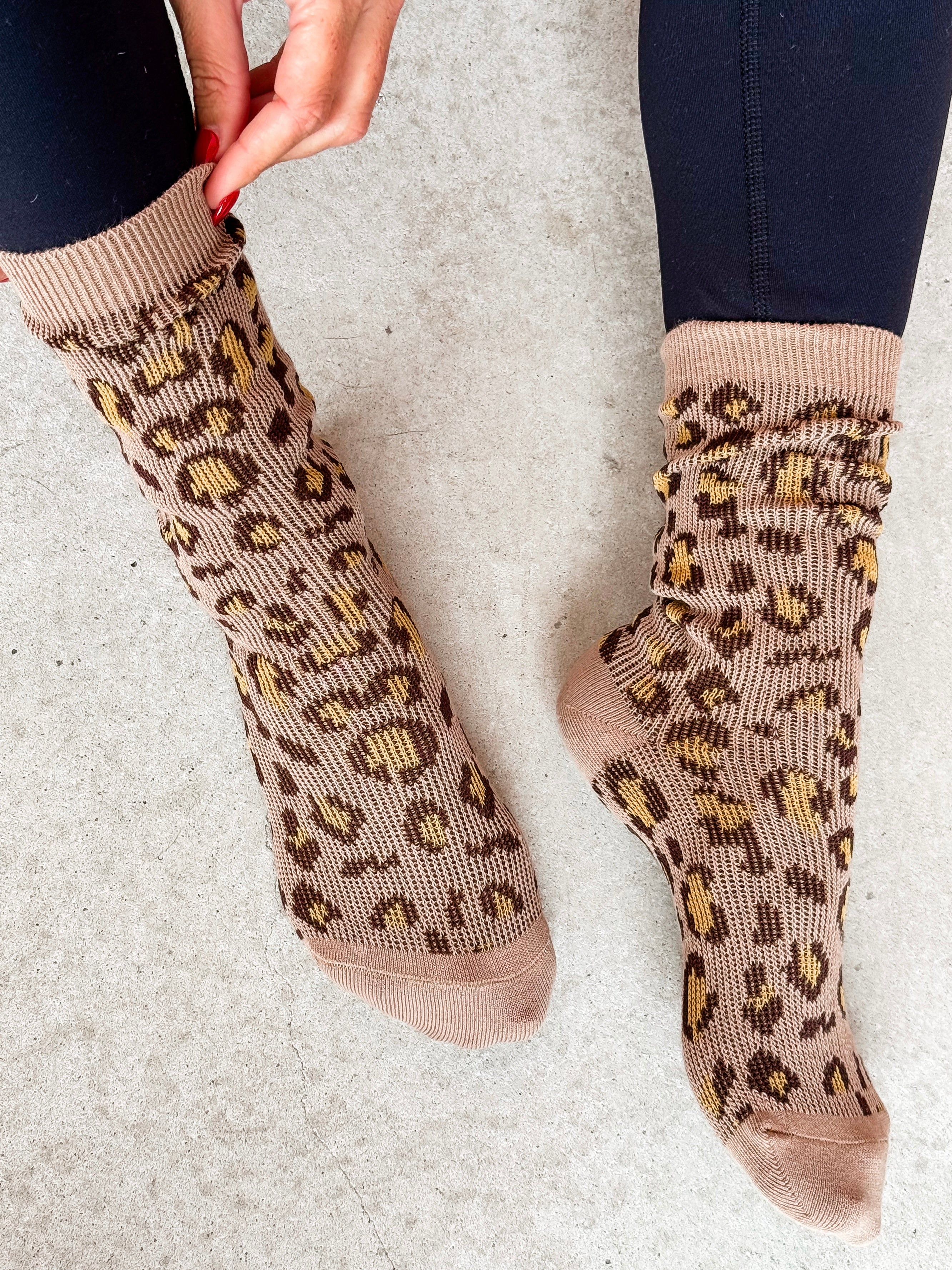 Fireside Chats Leopard Socks-Taupe