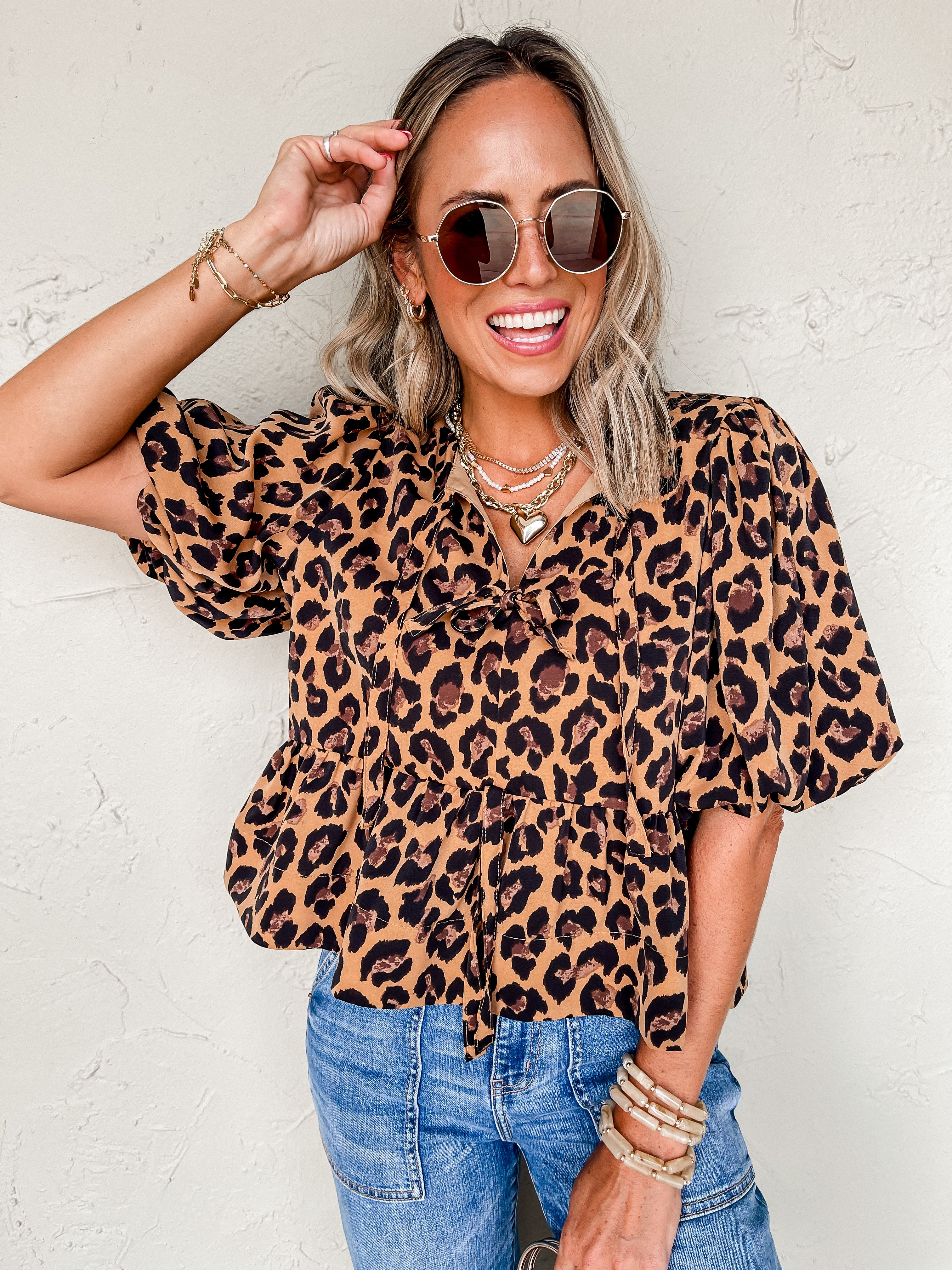 Flawless Essence Leopard Tie Front Top