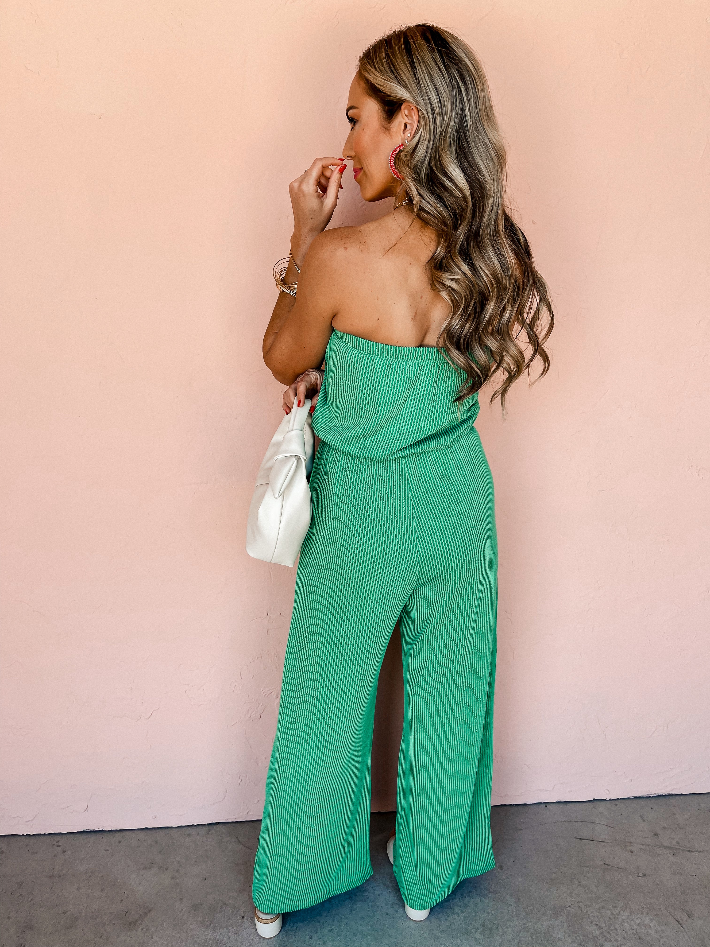 Flawless Frills Ribbed Strapless Jumpsuit-Green