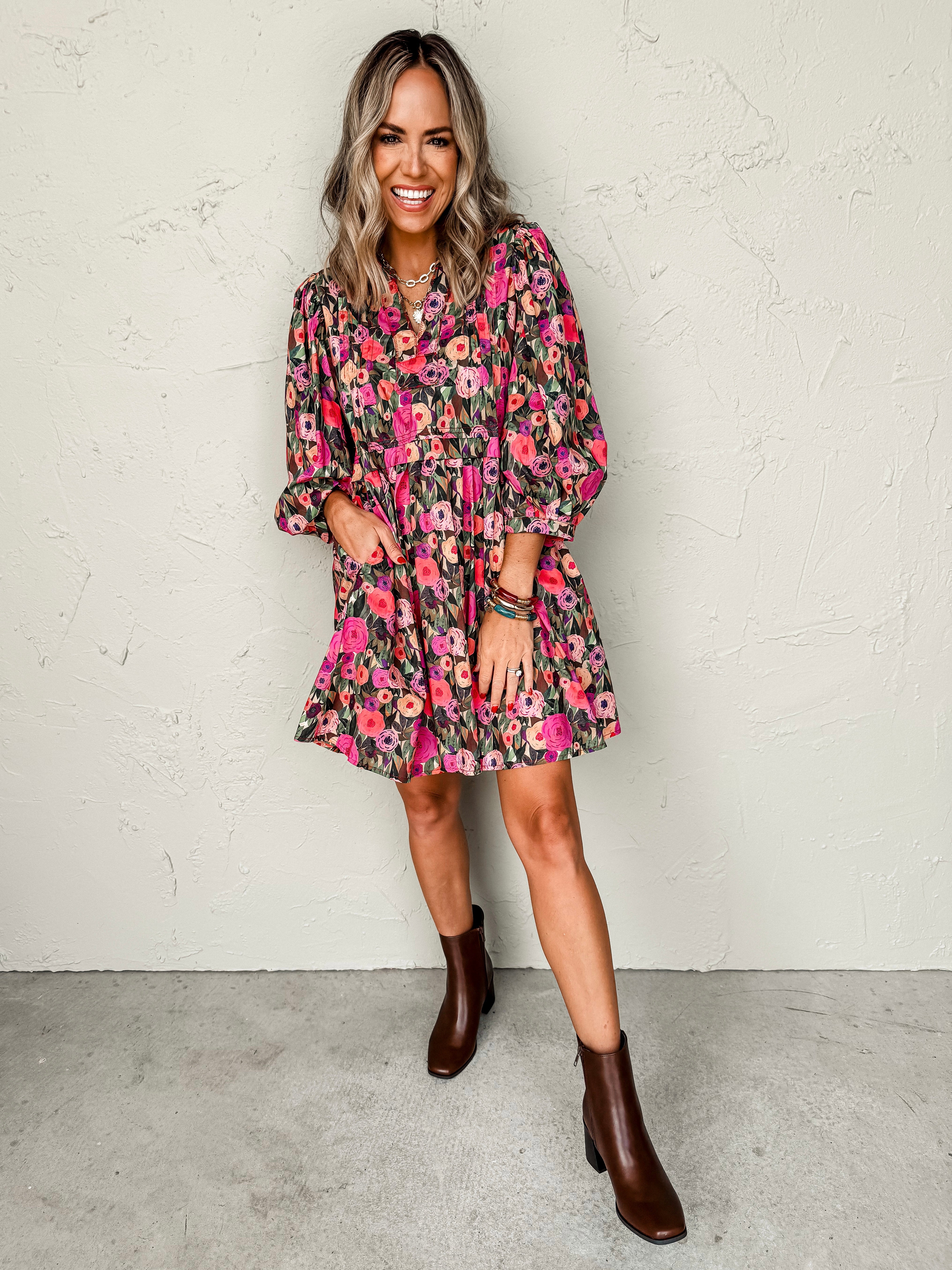 Floral Shop V Neck Mini Dress