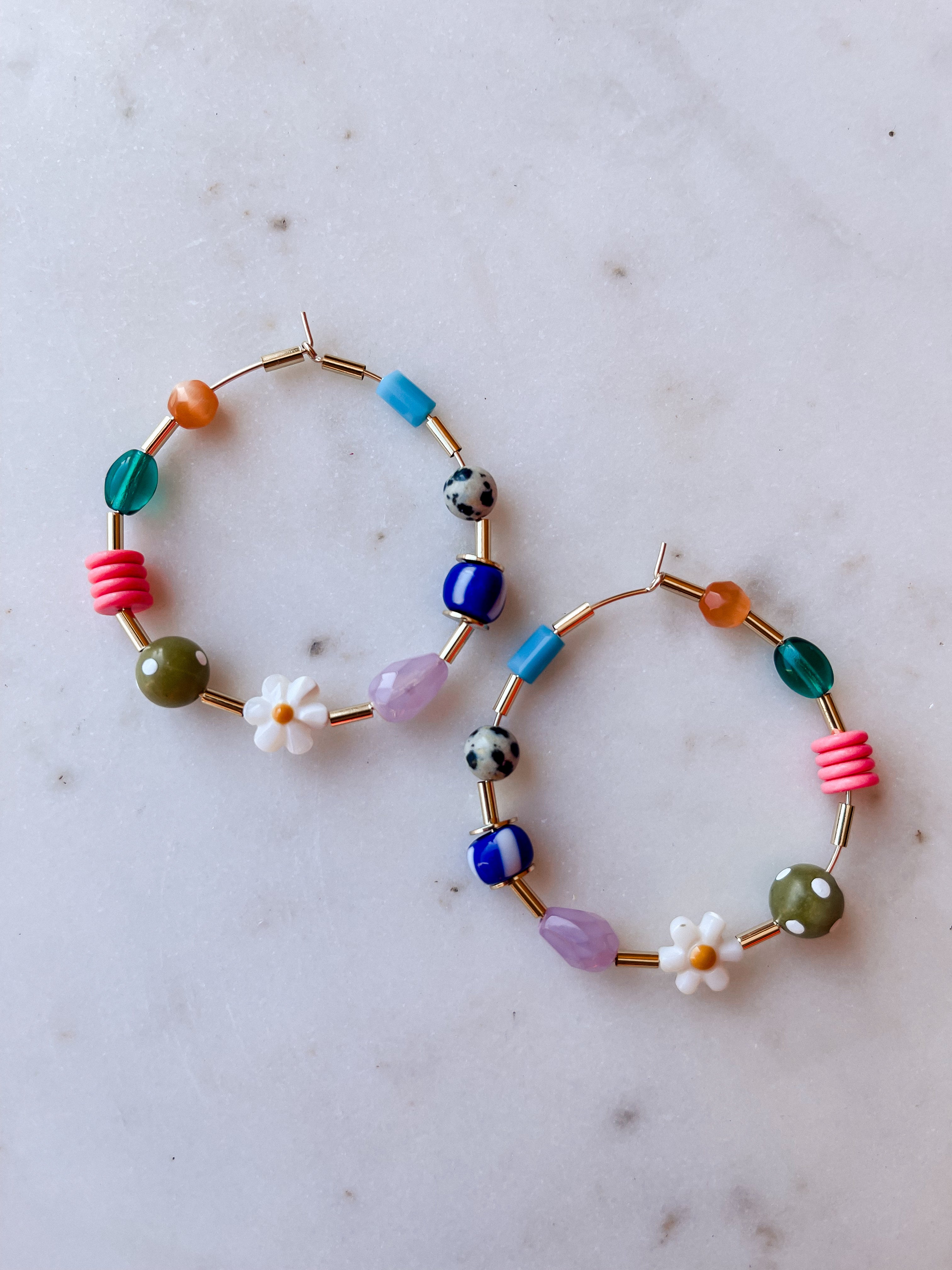 Flower And Seed Beaded Hoops