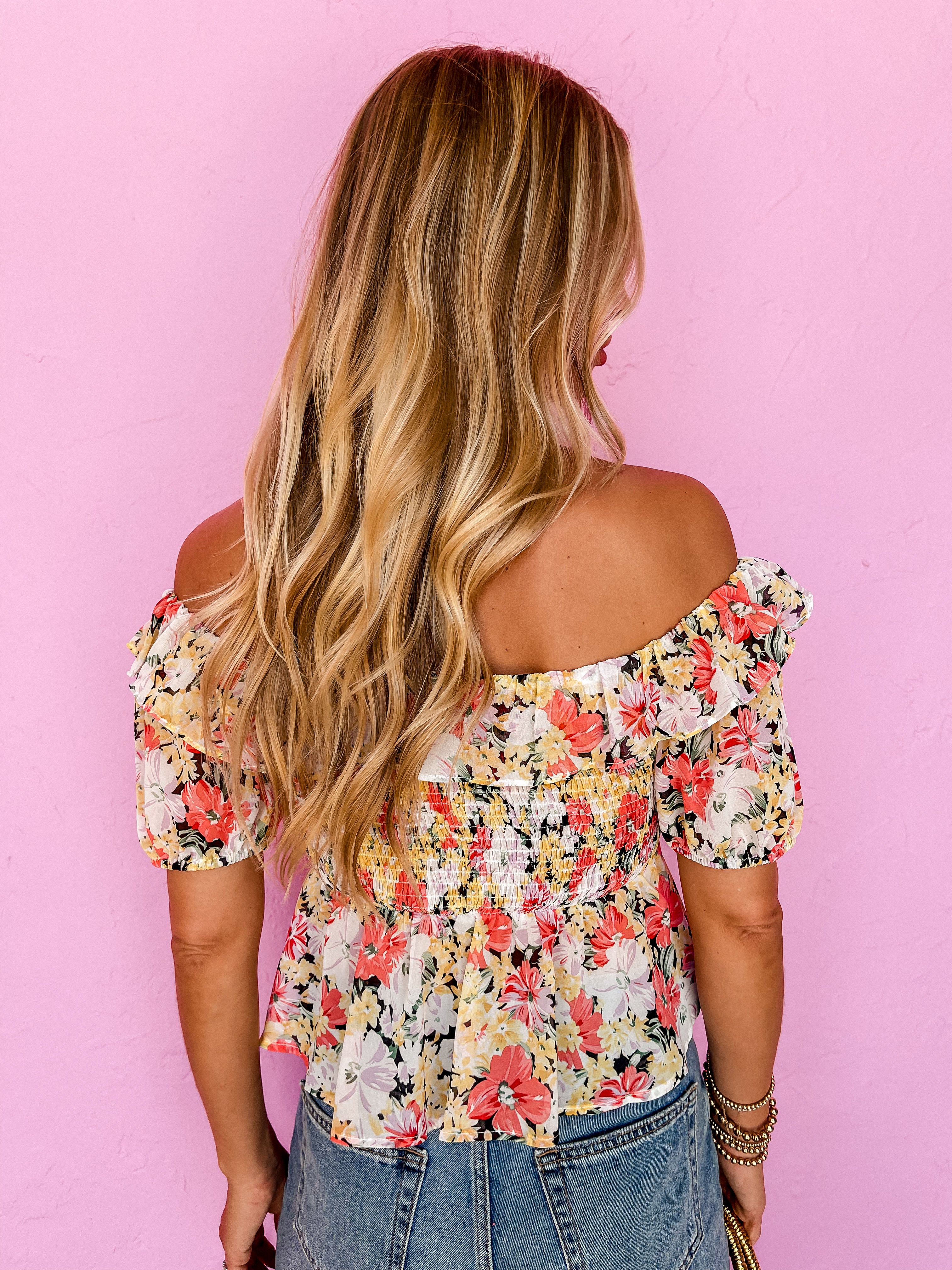 Flower Garden Floral Off The Shoulders Top