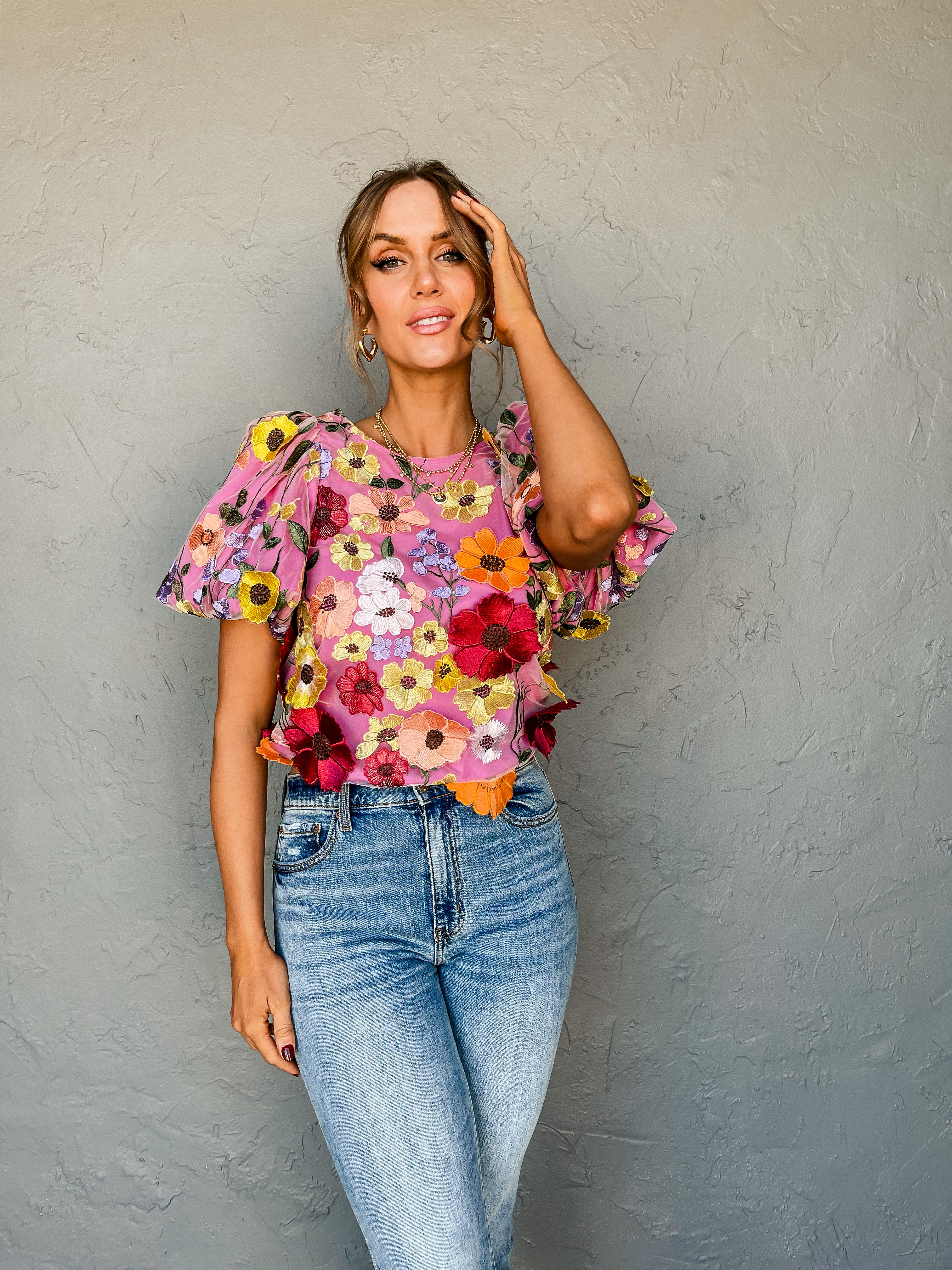 Flower Patch Floral Puff Sleeve Top