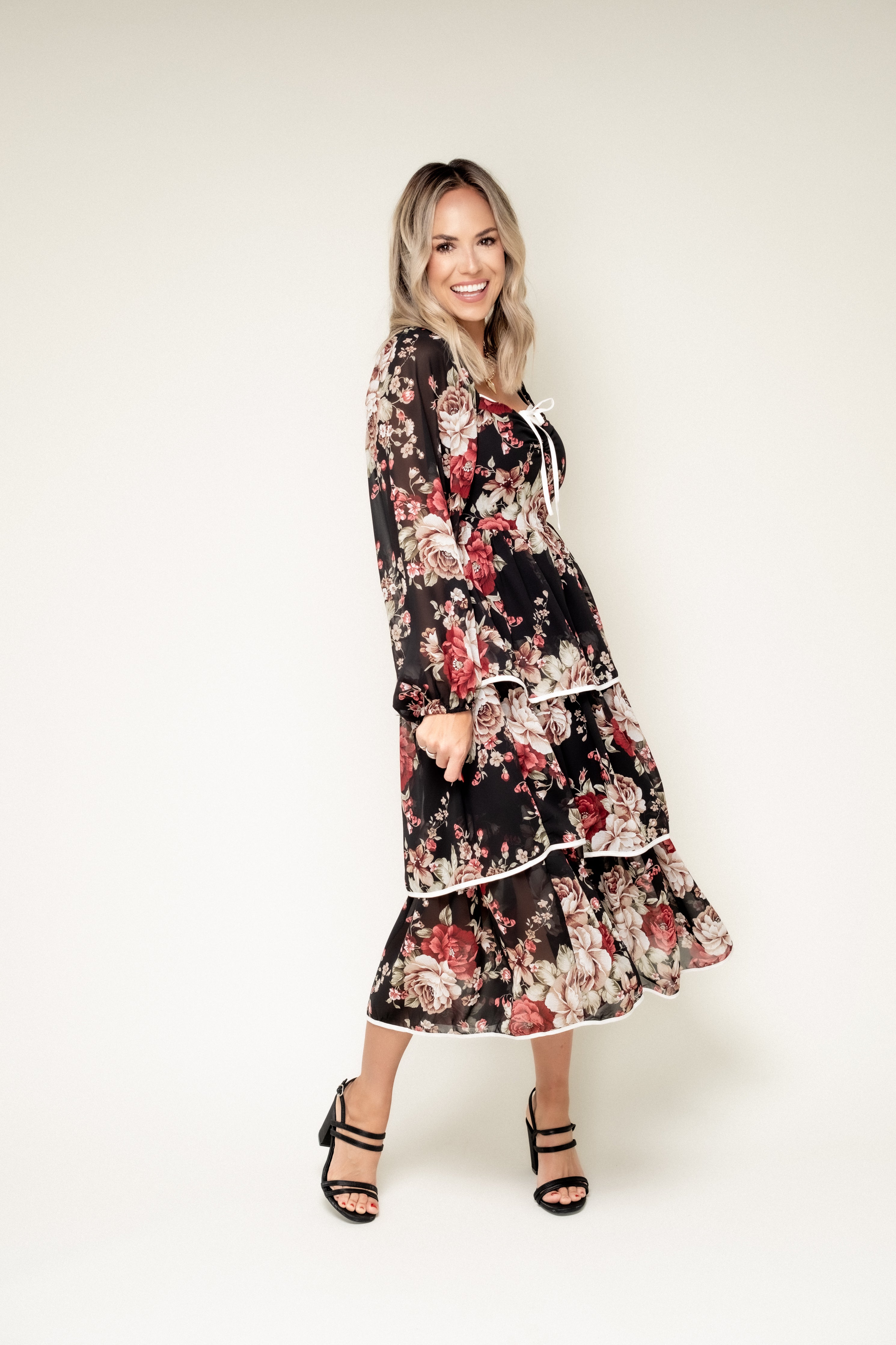 For Another Time Floral Tiered Midi Dress