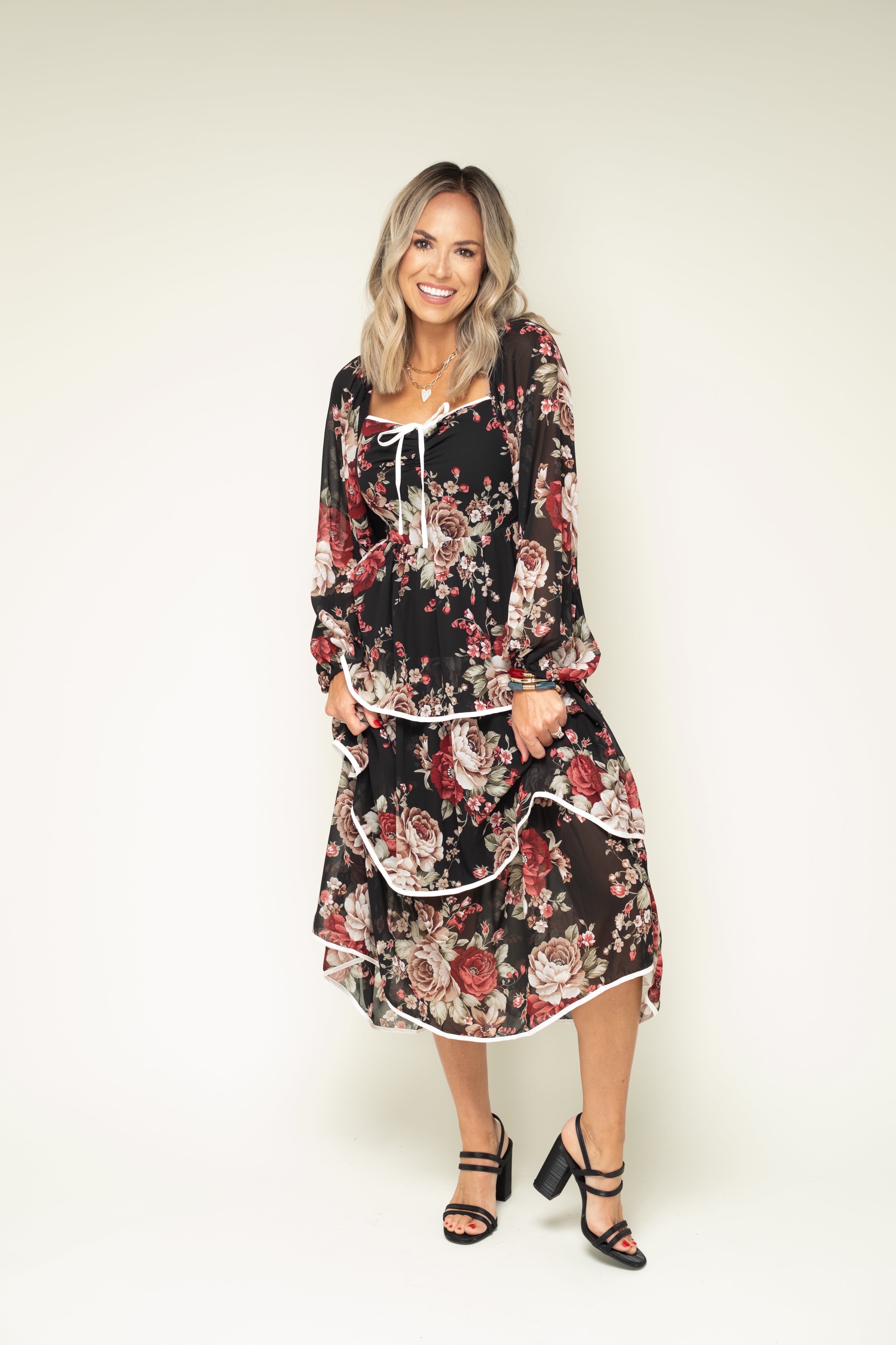 For Another Time Floral Tiered Midi Dress