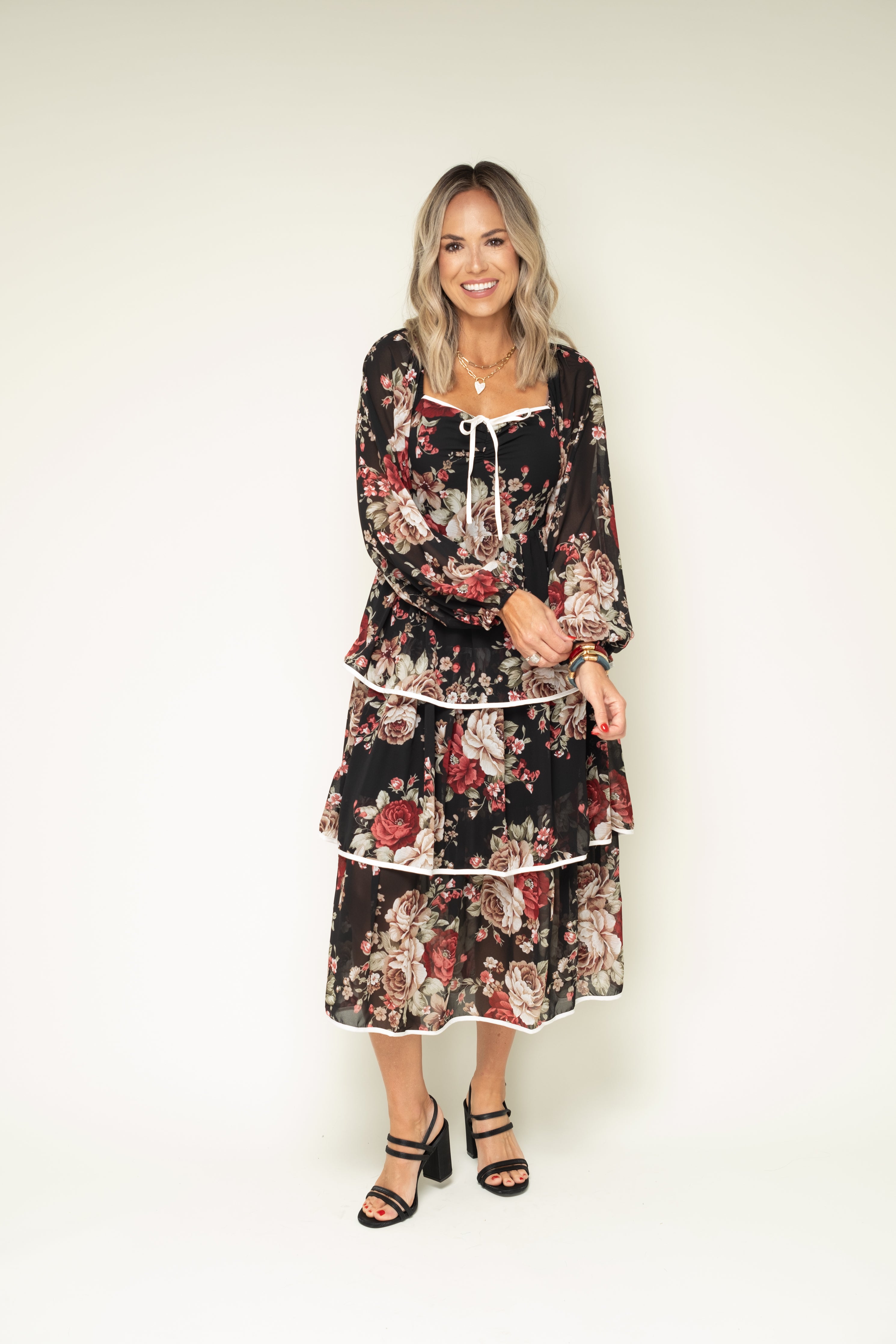 For Another Time Floral Tiered Midi Dress