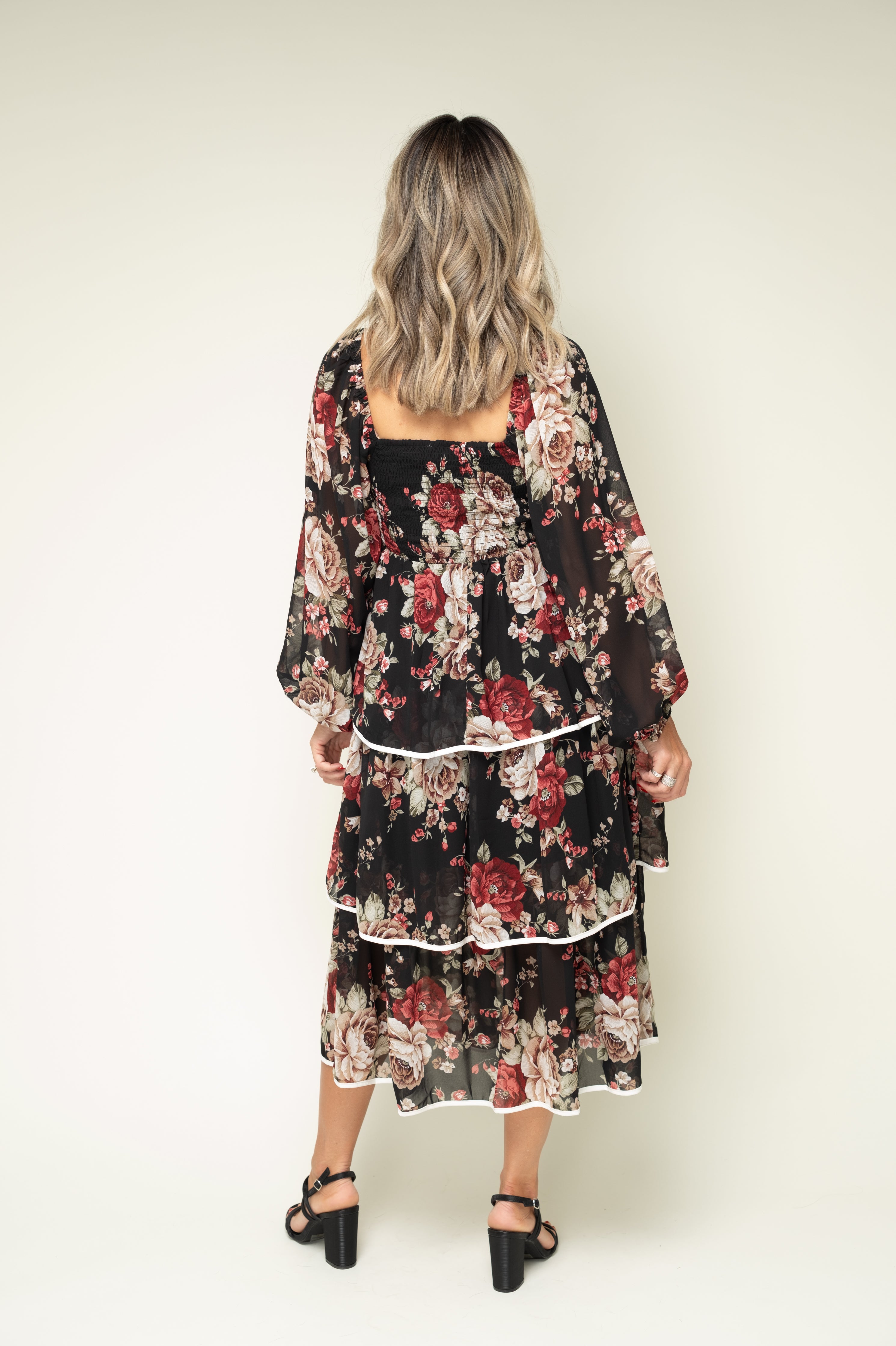 For Another Time Floral Tiered Midi Dress