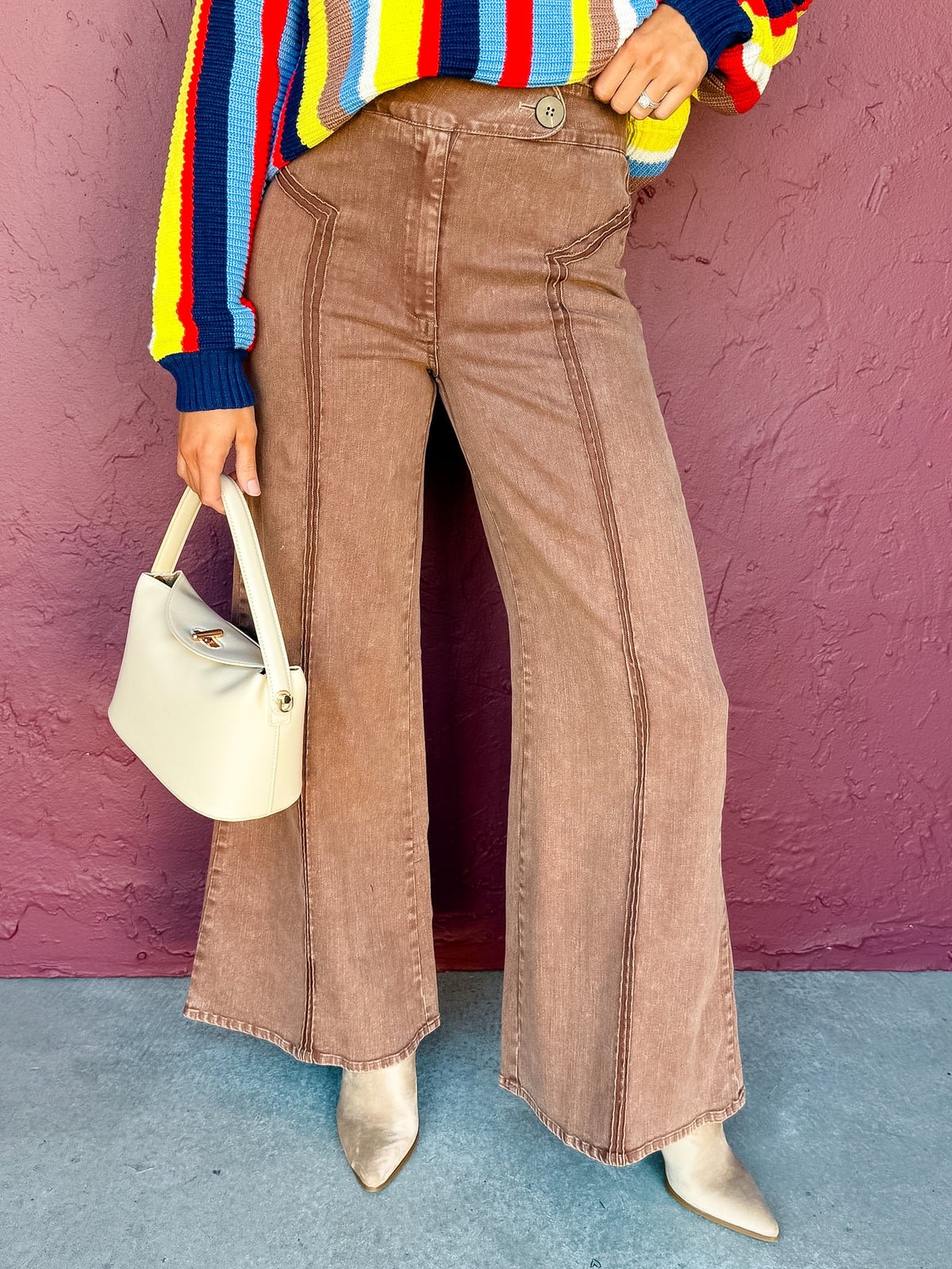 Foster High Rise Wide Leg Jeans-Brown