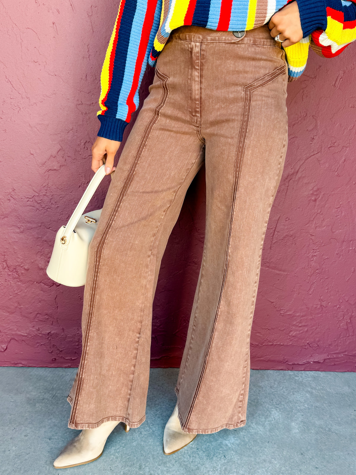 Foster High Rise Wide Leg Jeans-Brown