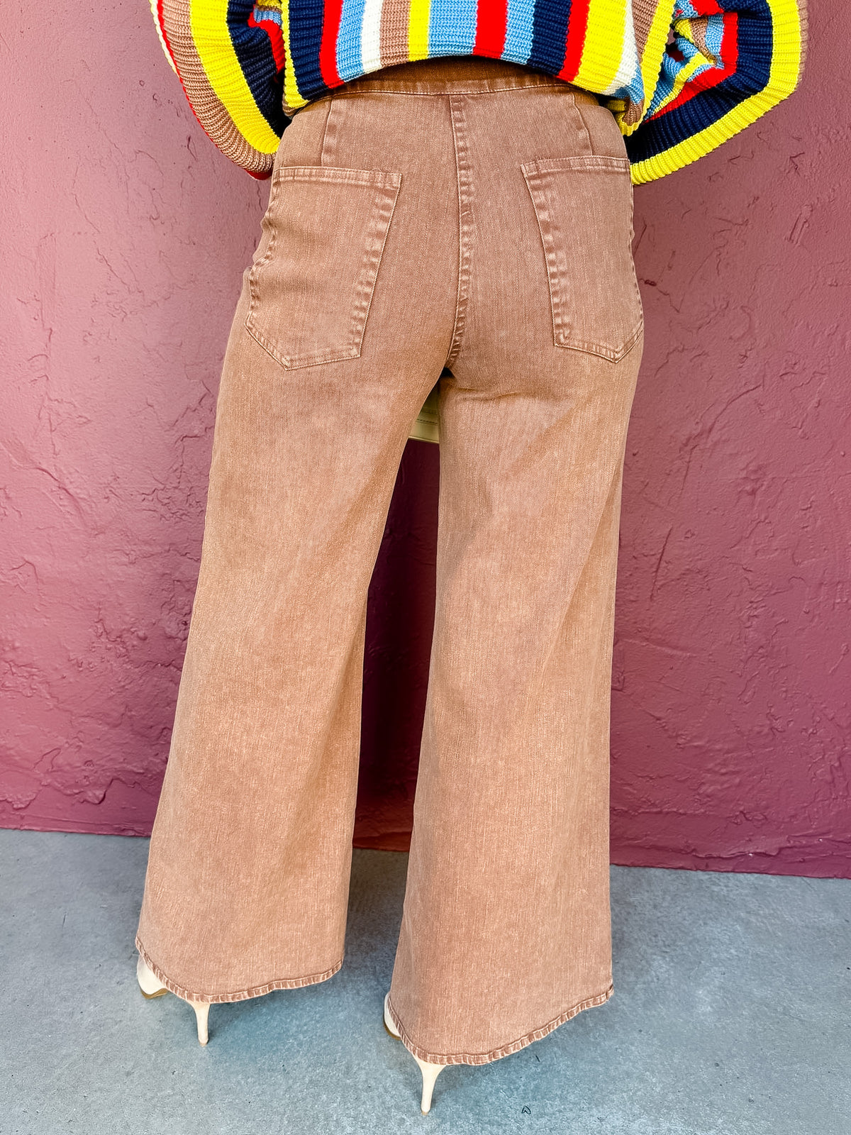 Foster High Rise Wide Leg Jeans-Brown