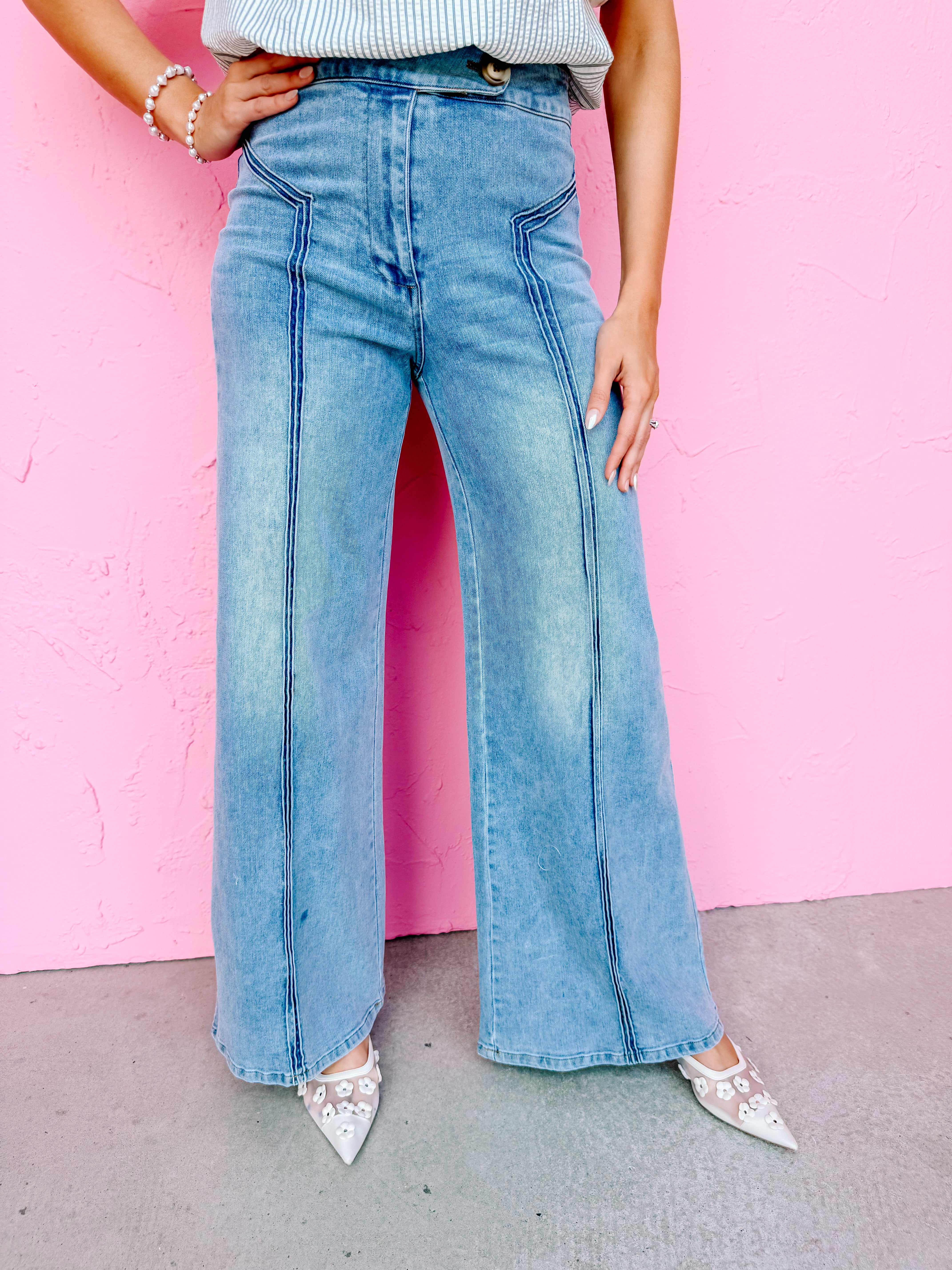 Foster High Rise Wide Leg Jeans-Light Denim