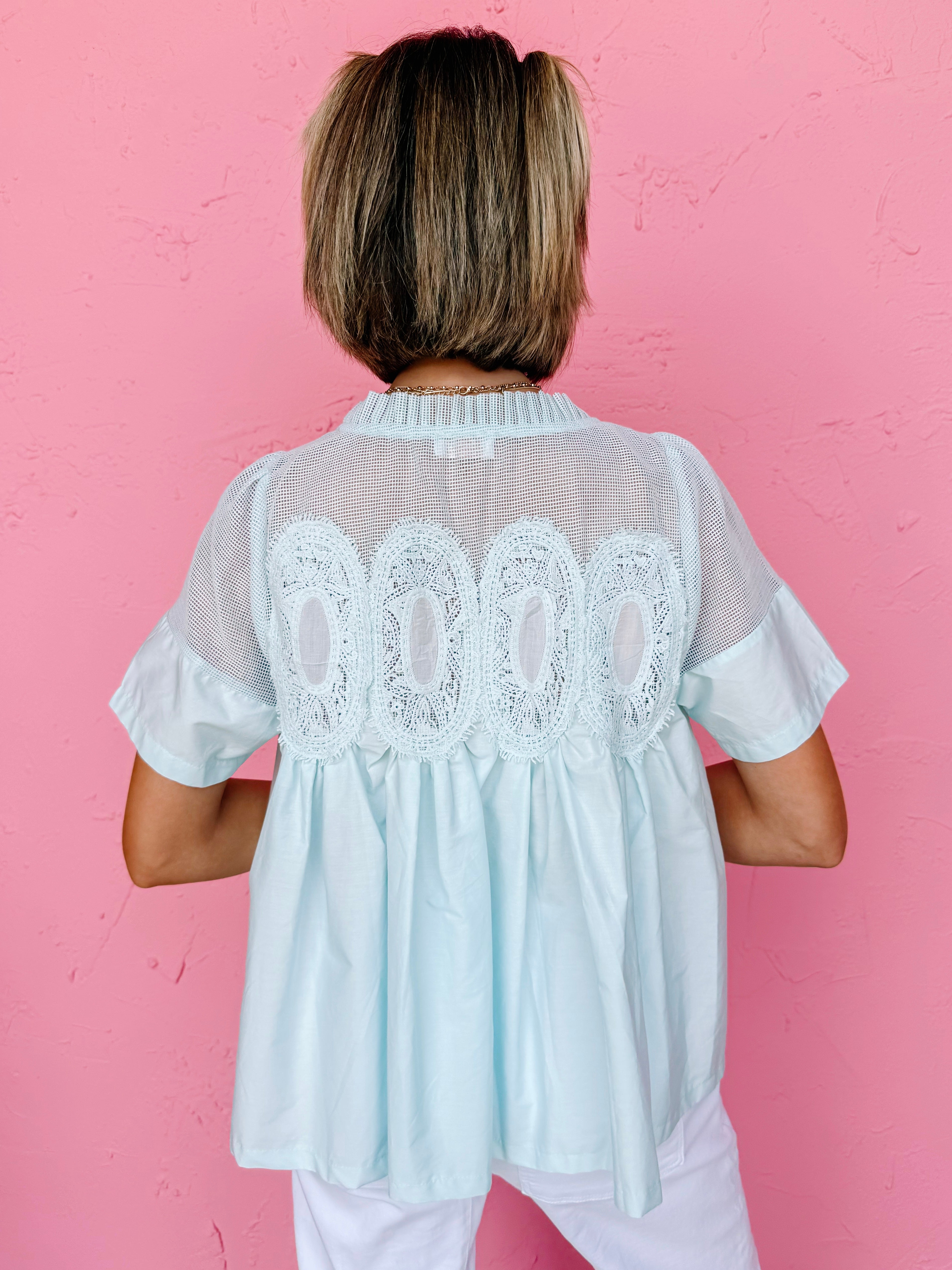 Frances Mesh Applique Top-Baby Blue
