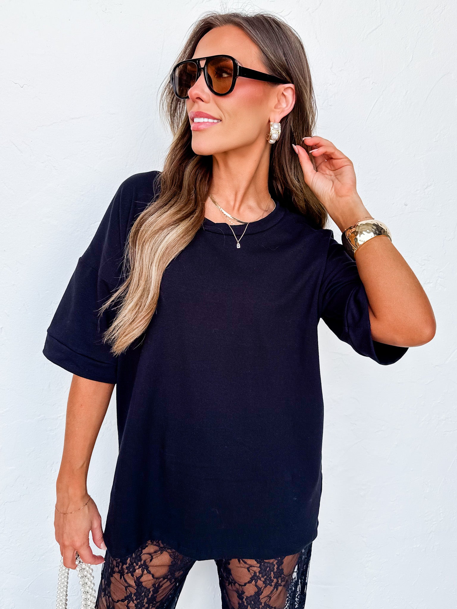 Frankie Black Cotton Boyfriend Tee - Made in USA
