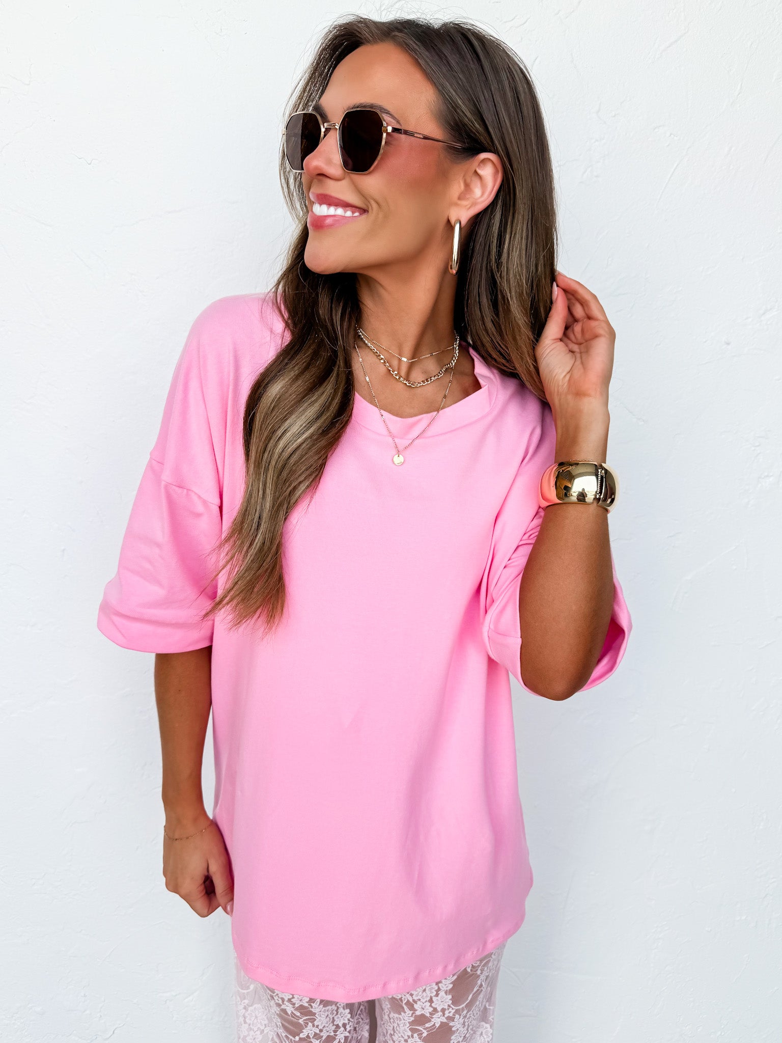 Frankie Pink Cotton Boyfriend Tee - Made in USA