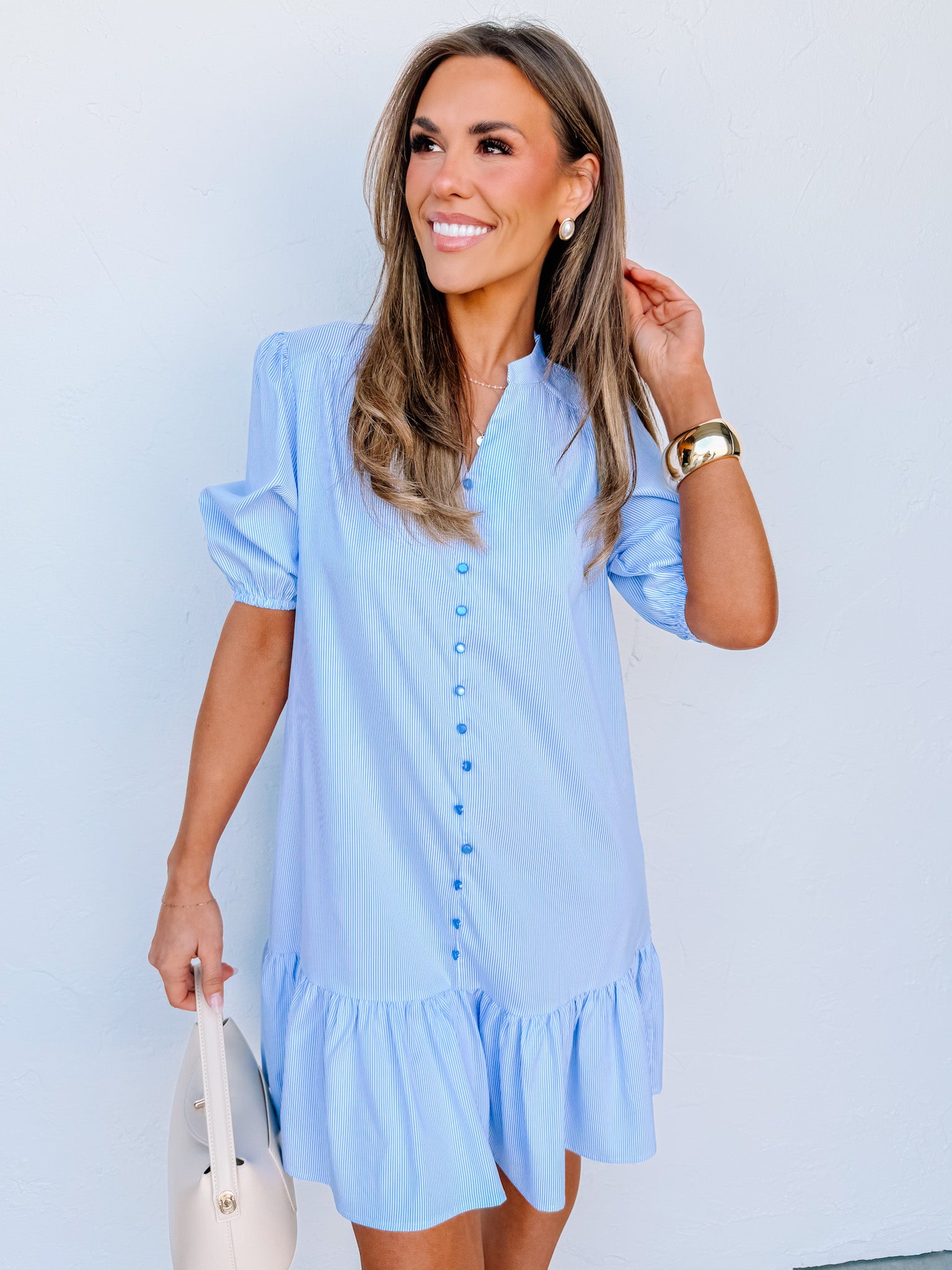 Frannie Button Front Mini Dress-Blue