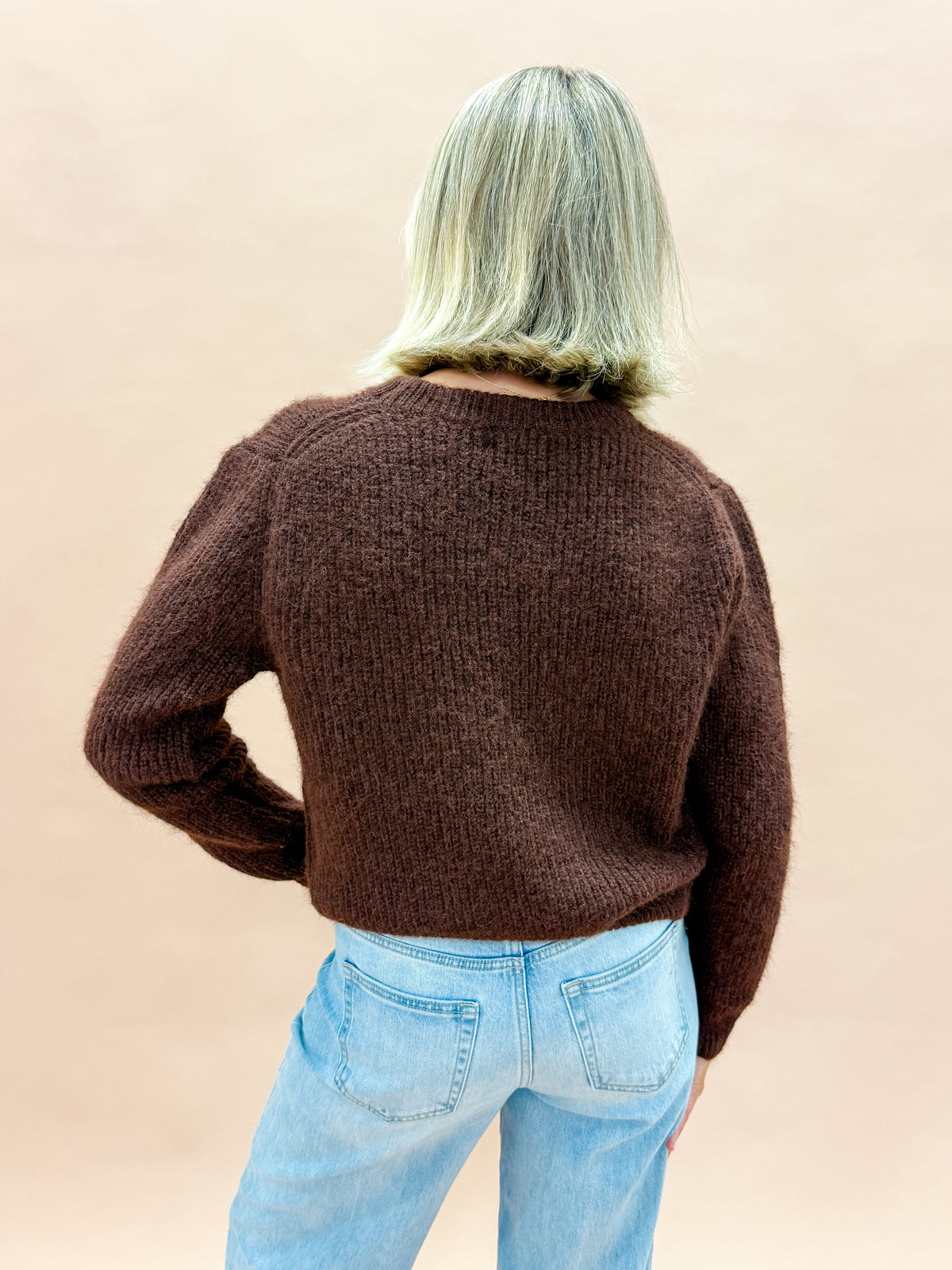 Frannie Textured Crew Neck Sweater-Brown